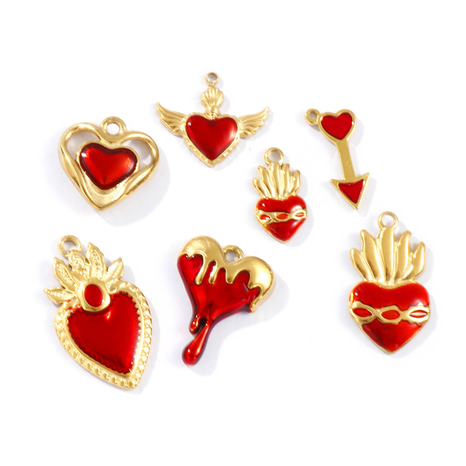 Picture of Eco-friendly PVD Vacuum Plating Waterproof Anti-Tarnish Hypoallergenic 304 Stainless Steel Charms 18K Real Gold Plated Red Enamel