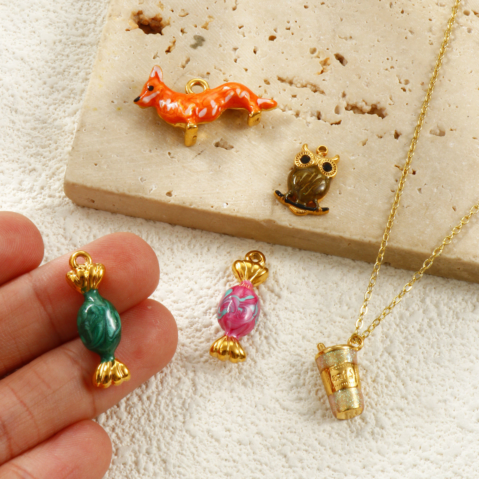 Picture of Eco-friendly PVD Vacuum Plating Waterproof Anti-Tarnish Hypoallergenic 304 Stainless Steel Charms 18K Real Gold Plated Enamel 3D