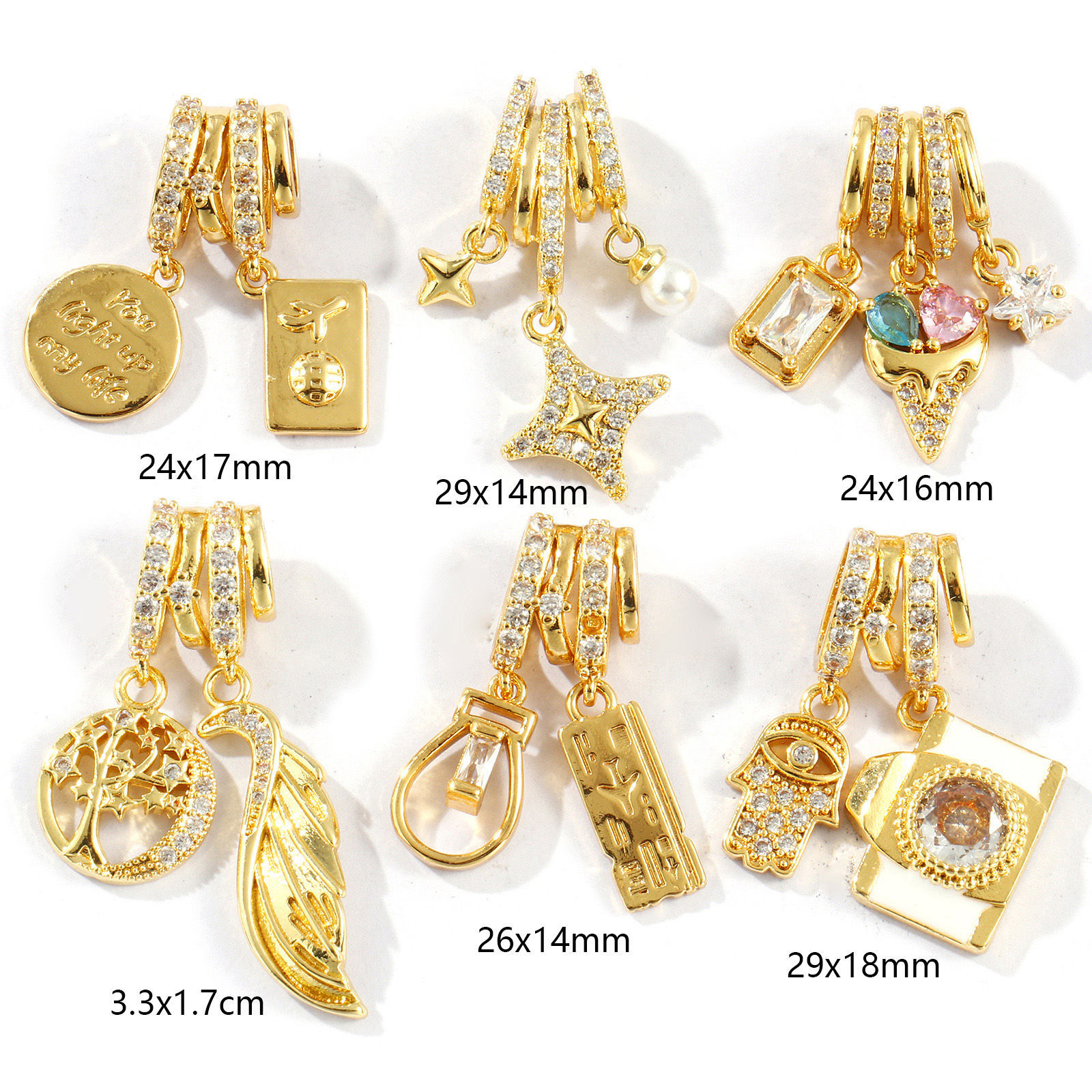 Picture of Brass Charms 18K Gold Plated Micro Pave Clear Rhinestone