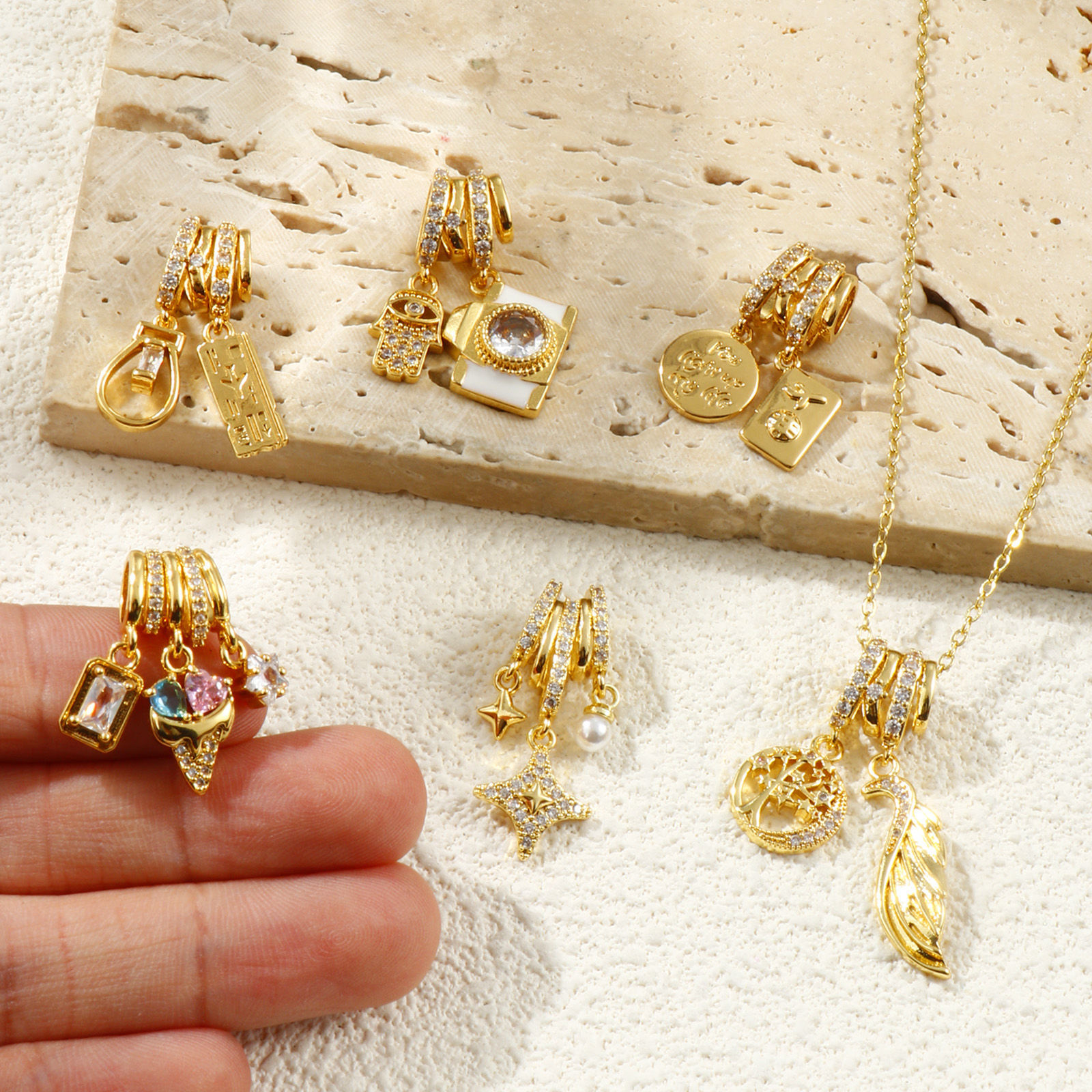 Picture of Brass Charms 18K Gold Plated Micro Pave Clear Rhinestone
