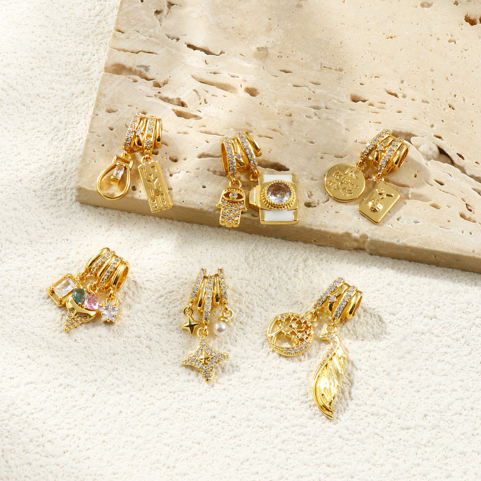 Picture of Brass Charms 18K Gold Plated Micro Pave Clear Rhinestone
