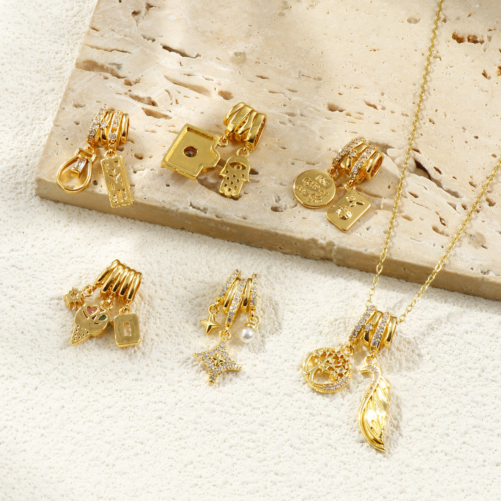 Picture of Brass Charms 18K Gold Plated Micro Pave Clear Rhinestone