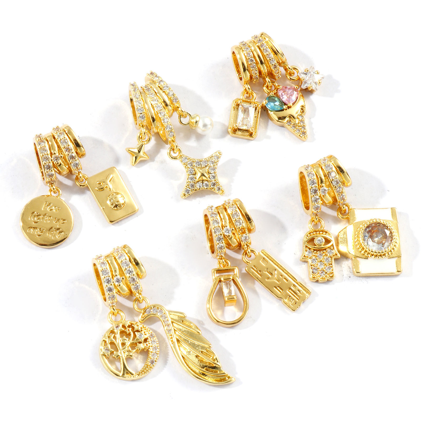 Picture of Brass Charms 18K Gold Plated Micro Pave Clear Rhinestone