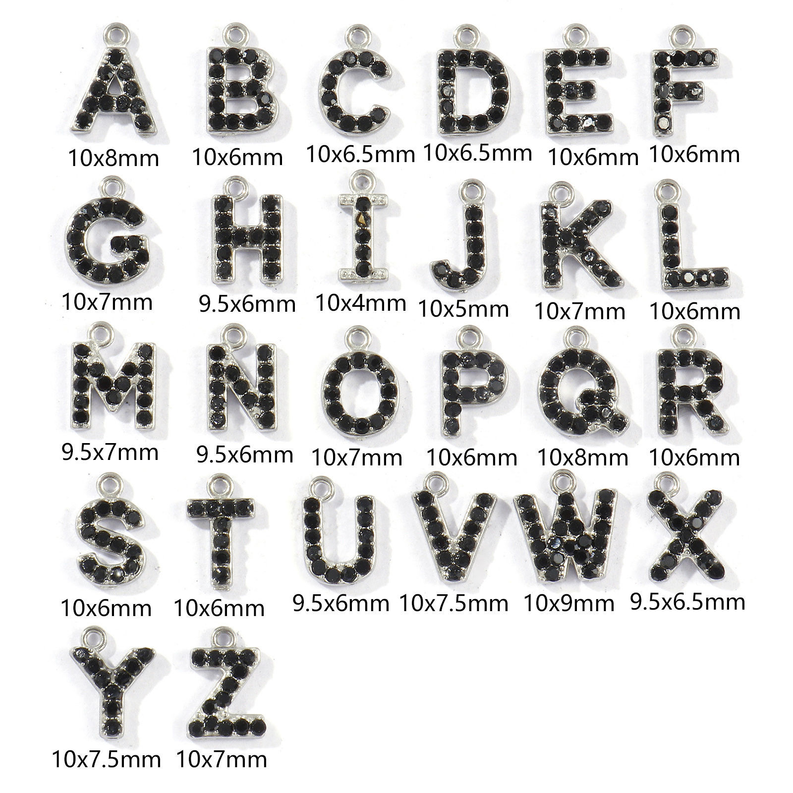 Picture of Eco-friendly 304 Stainless Steel Capital Alphabet Initial Letter Name Charms Silver Tone Message " A-Z " Black Rhinestone