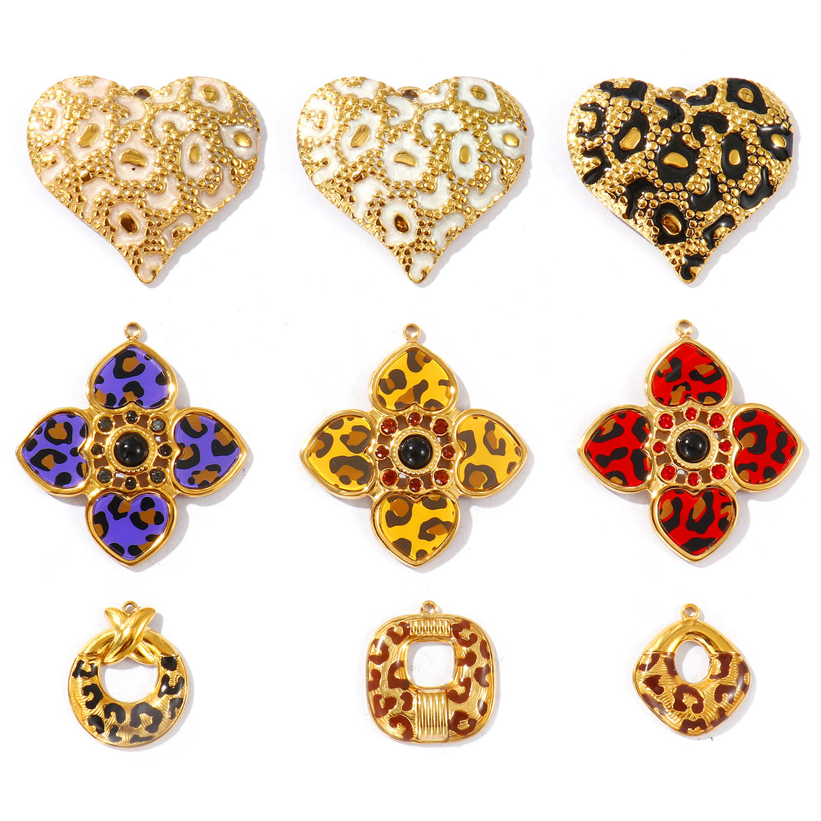 Picture of Eco-friendly PVD Vacuum Plating Waterproof Anti-Tarnish Hypoallergenic 304 Stainless Steel Charms 18K Real Gold Plated Leopard Print