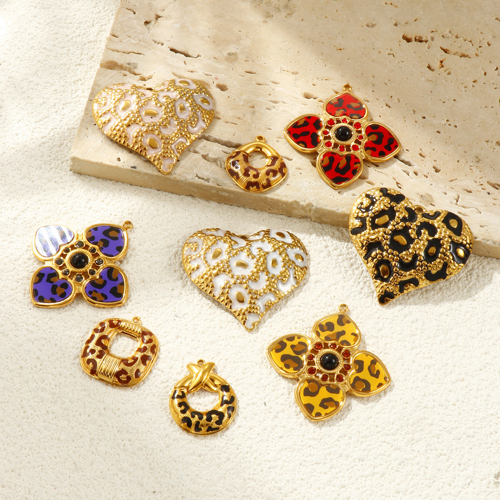 Picture of Eco-friendly PVD Vacuum Plating Waterproof Anti-Tarnish Hypoallergenic 304 Stainless Steel Charms 18K Real Gold Plated Leopard Print