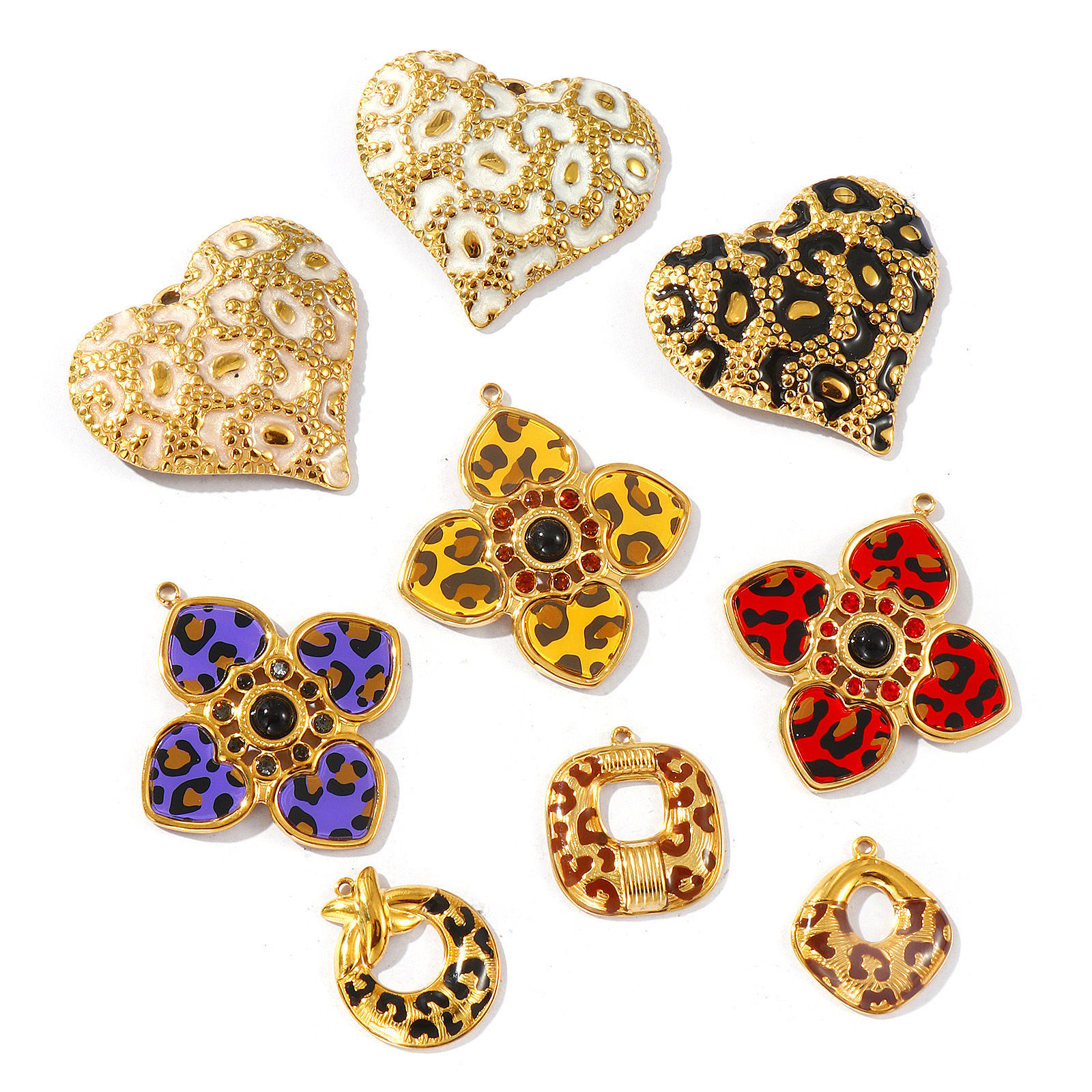 Picture of Eco-friendly PVD Vacuum Plating Waterproof Anti-Tarnish Hypoallergenic 304 Stainless Steel Charms 18K Real Gold Plated Leopard Print