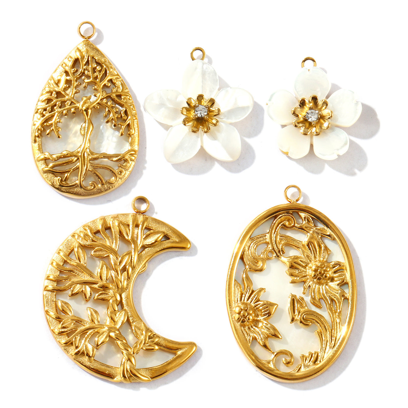 Picture of Eco-friendly PVD Vacuum Plating Waterproof Anti-Tarnish Hypoallergenic 304 Stainless Steel & Natural Shell Charms 18K Real Gold Plated
