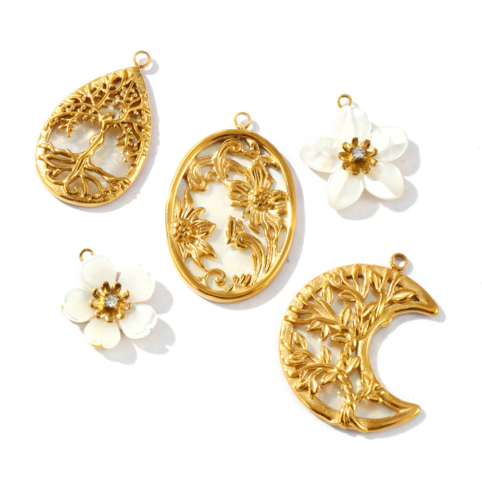 Picture of Eco-friendly PVD Vacuum Plating Waterproof Anti-Tarnish Hypoallergenic 304 Stainless Steel & Natural Shell Charms 18K Real Gold Plated