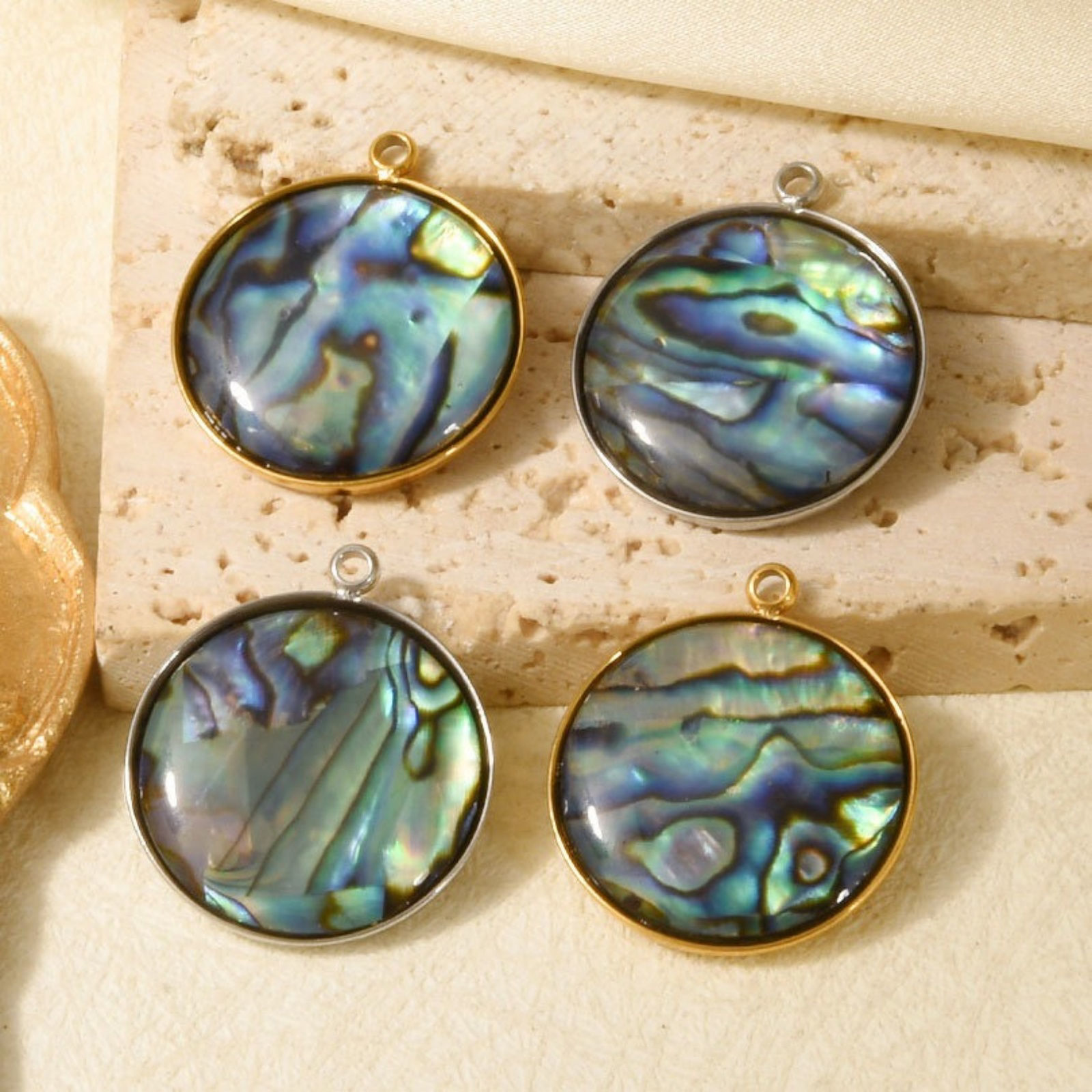 Picture of Eco-friendly 304 Stainless Steel & Natural Shell Charms Multicolor Geometric