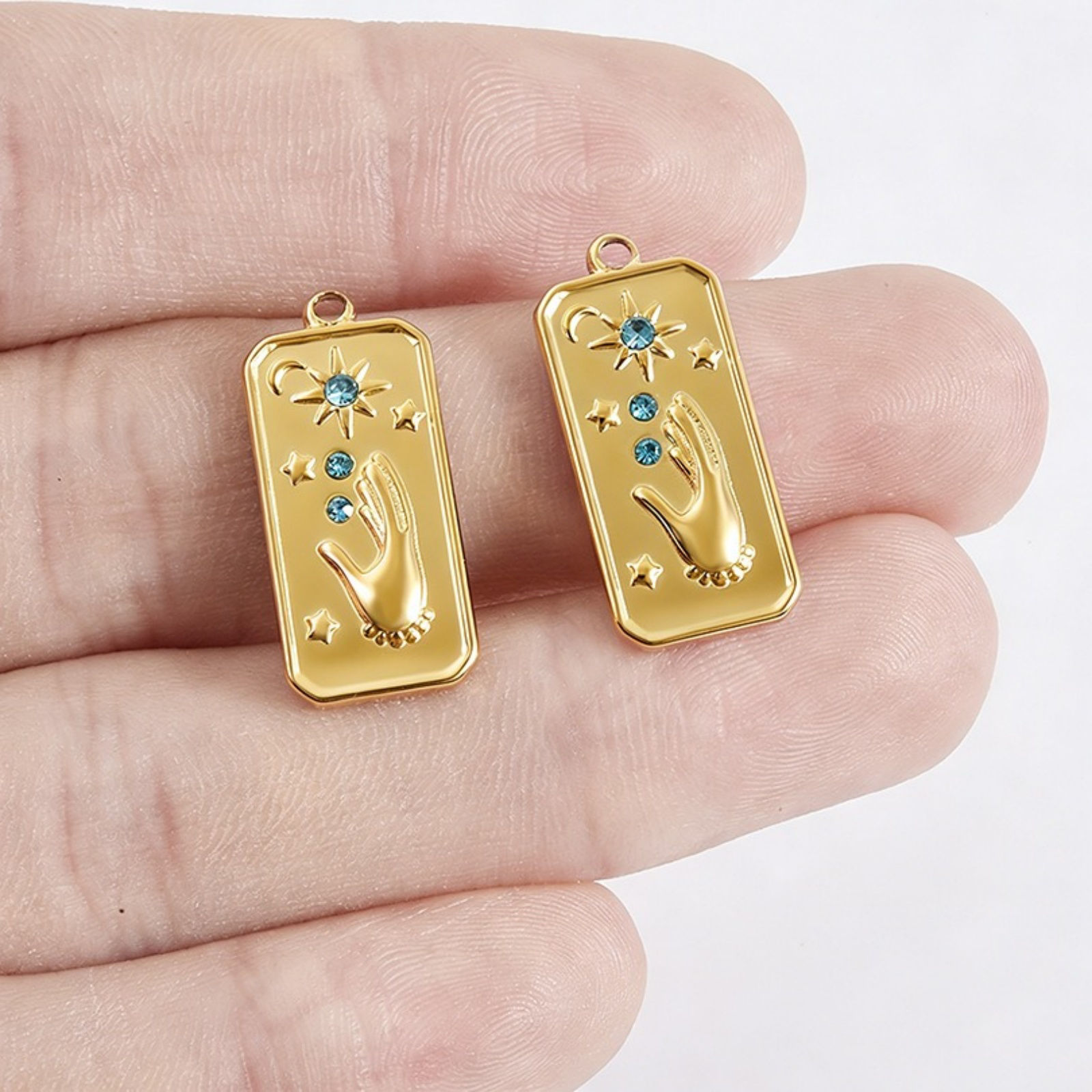 Picture of Eco-friendly 304 Stainless Steel Charms Multicolor Star Blue Rhinestone