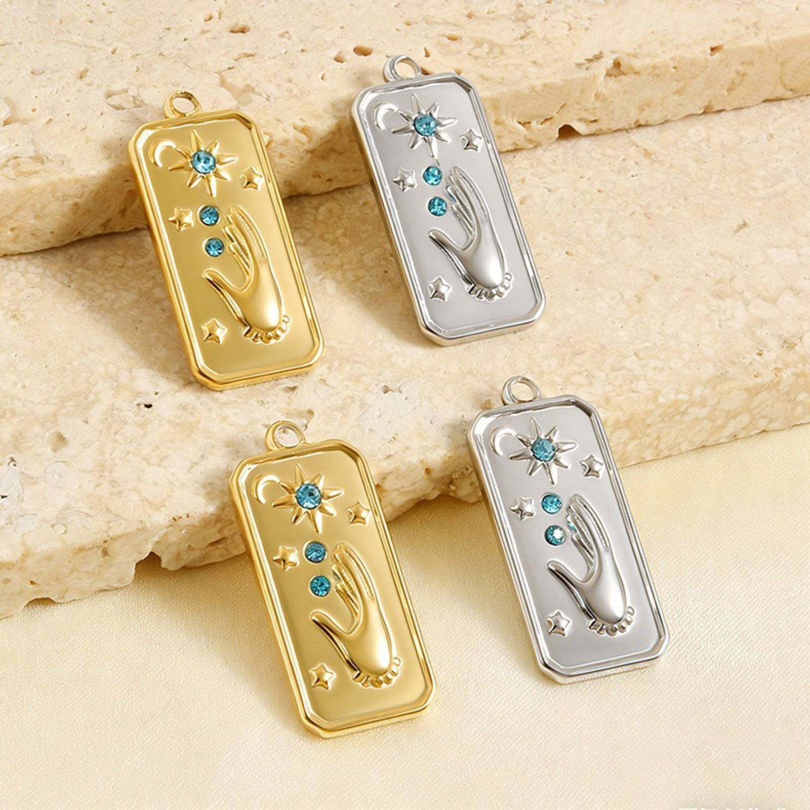 Picture of Eco-friendly 304 Stainless Steel Charms Multicolor Star Blue Rhinestone