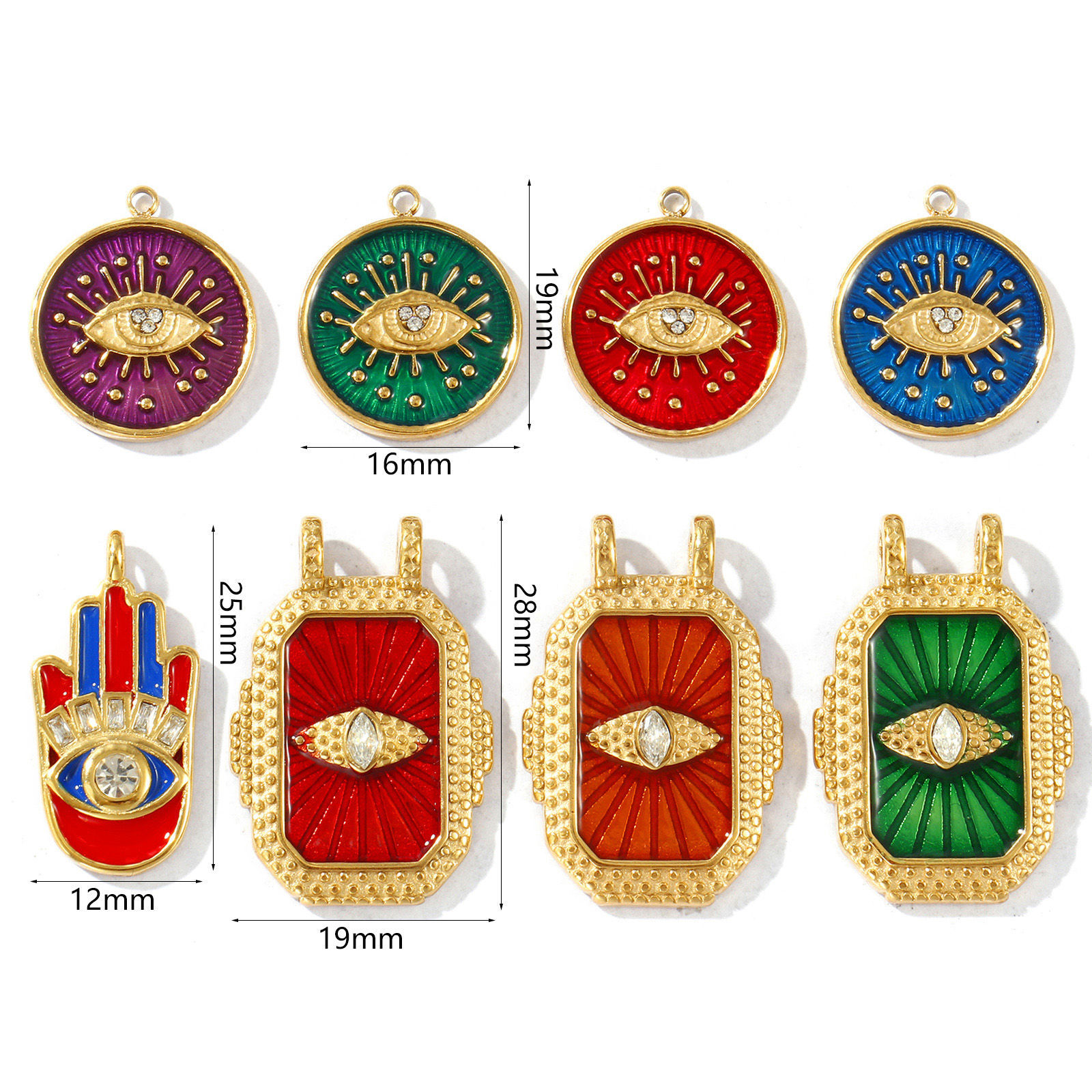 Picture of Eco-friendly PVD Vacuum Plating Waterproof Anti-Tarnish Hypoallergenic 304 Stainless Steel Religious Charms 18K Real Gold Plated Enamel Clear Rhinestone