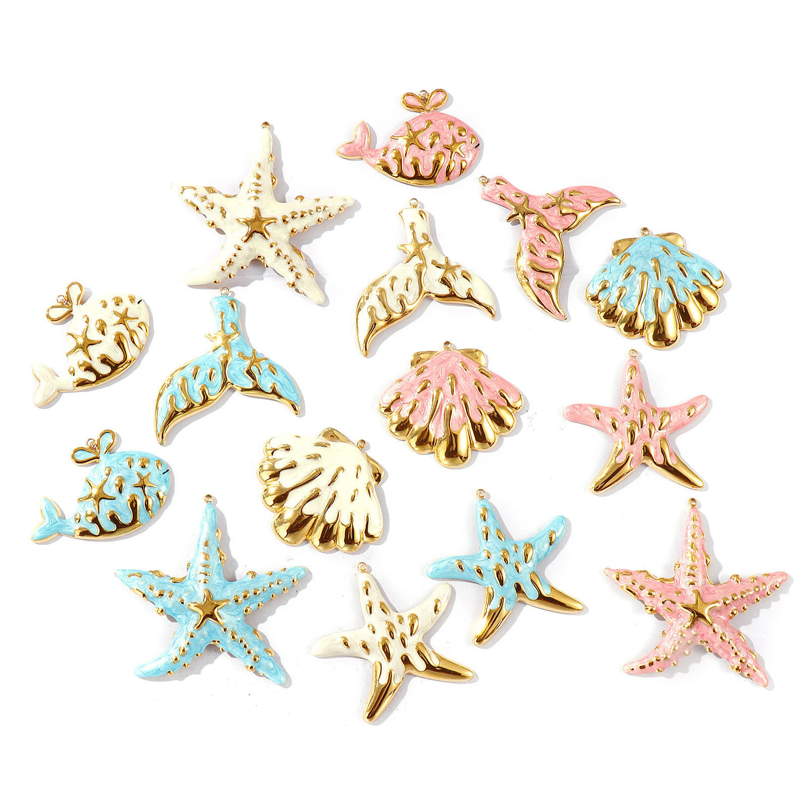 Picture of Eco-friendly PVD Vacuum Plating Waterproof Anti-Tarnish Hypoallergenic 304 Stainless Steel Charms 18K Real Gold Plated Enamel Pearlized