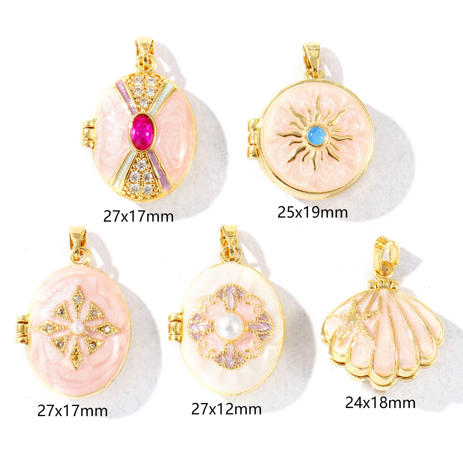 Picture of Brass & Rhinestone Picture Photo Locket Frame Pendants 18K Gold Plated Enamel Can Open