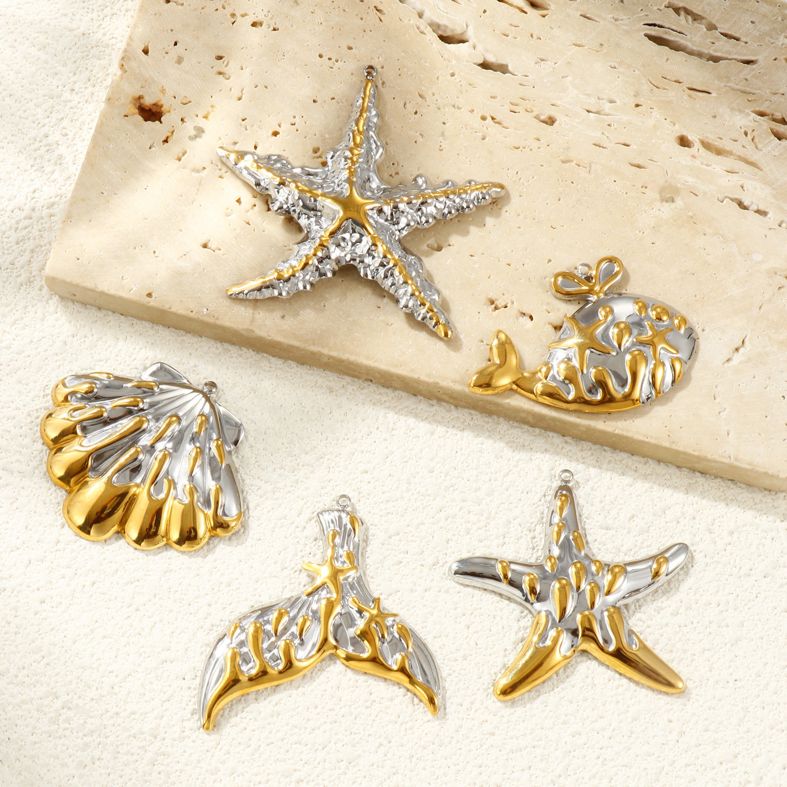 Picture of Eco-friendly PVD Vacuum Plating Waterproof Anti-Tarnish Hypoallergenic 304 Stainless Steel Ocean Jewelry Charms 18K Real Gold Plated & Silver Tone Two Tone