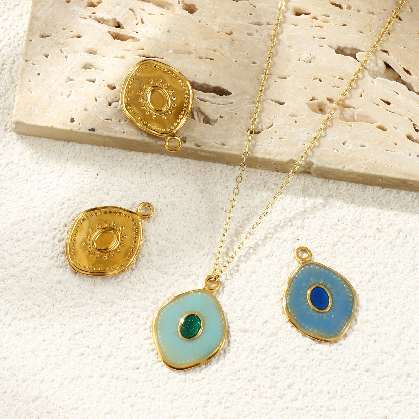 Picture of 2 PCs Eco-friendly PVD Vacuum Plating Waterproof Anti-Tarnish Hypoallergenic 304 Stainless Steel Charms 18K Real Gold Plated Enamel Rhombus 26mm x 18mm