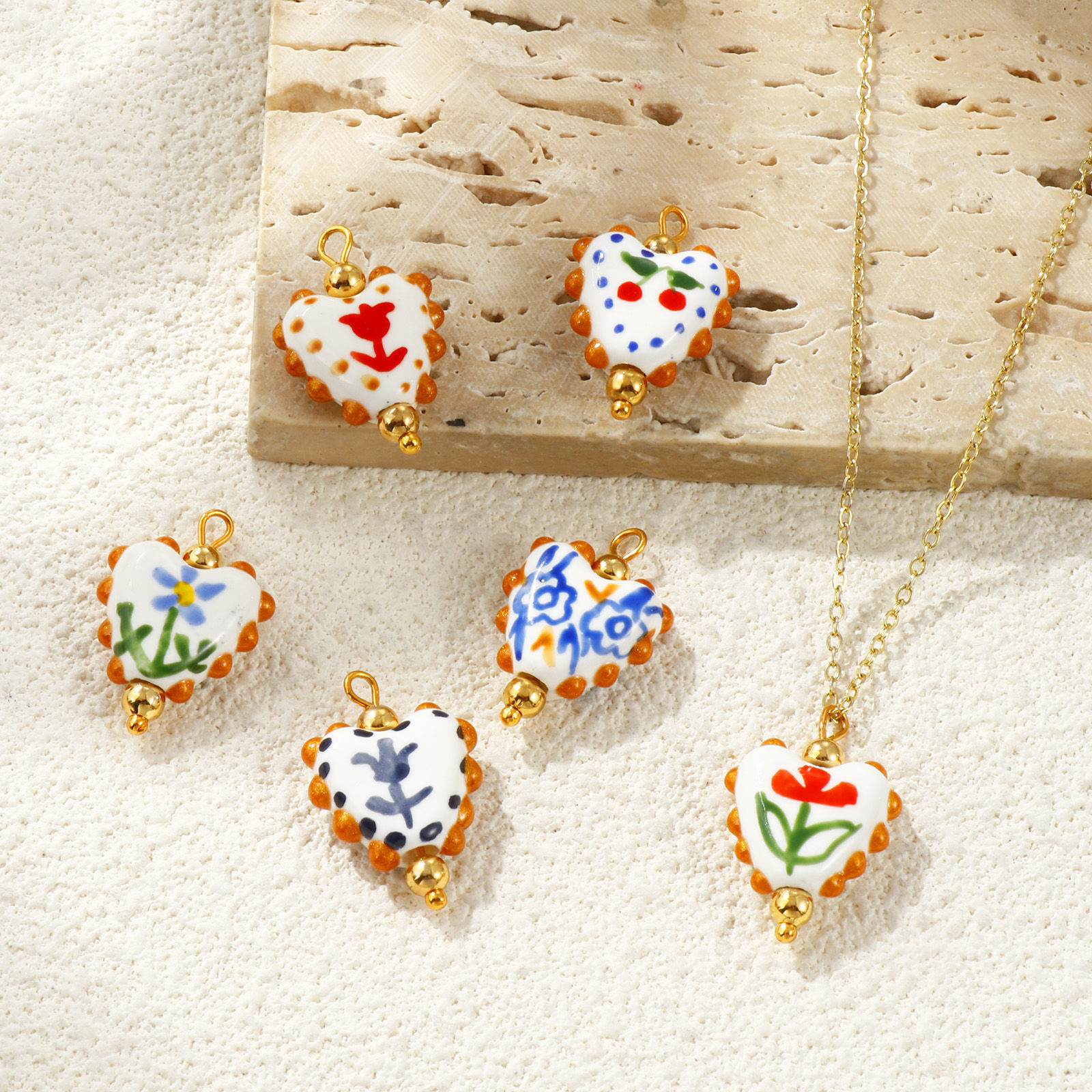 Picture of Eco-friendly PVD Waterproof Anti-Tarnish Hypoallergenic 304 Stainless Steel & Resin Valentine's Day Charms Wholesale 18K Real Gold Plated Multicolor Enamel Heart Painted 25mm x 17mm