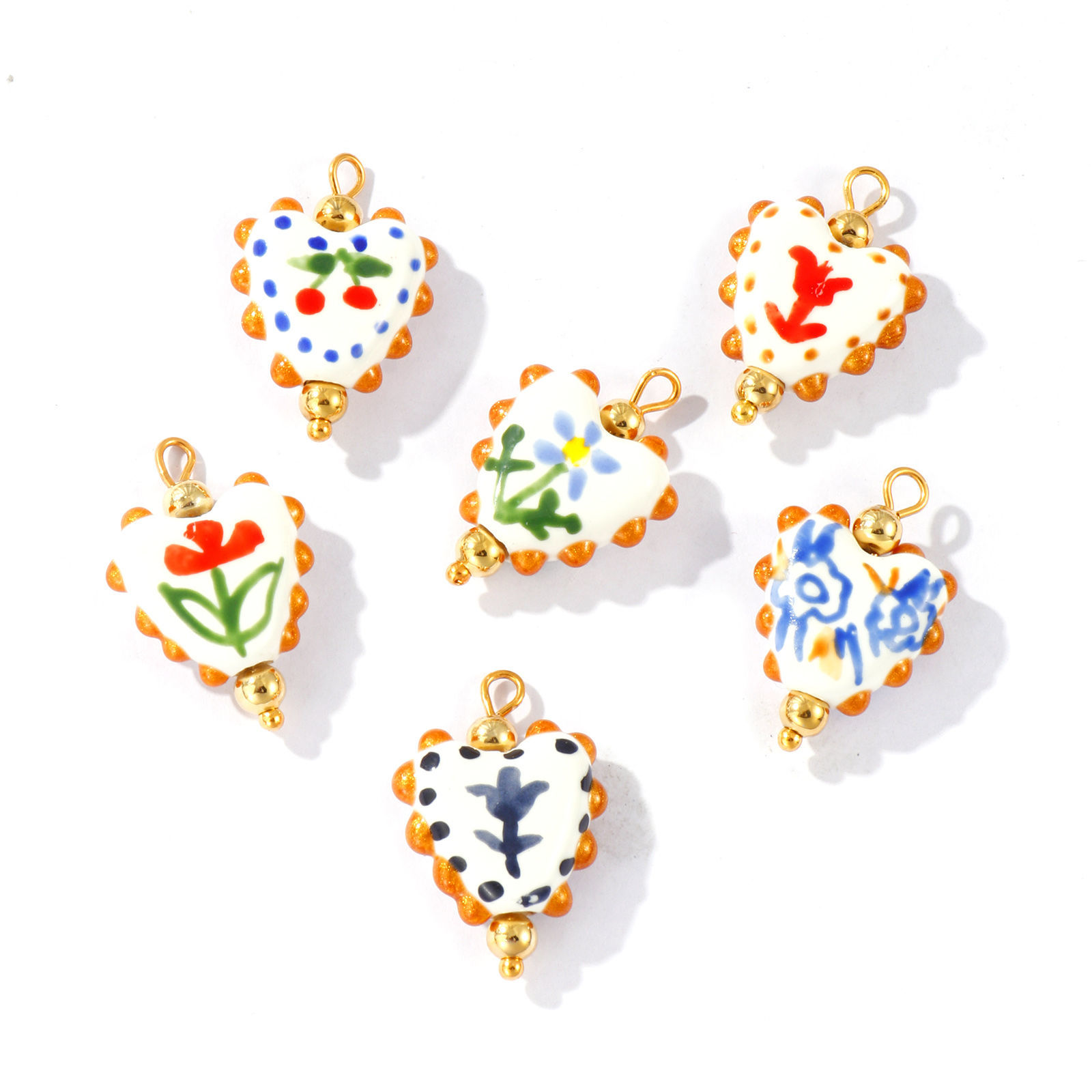 Picture of Eco-friendly PVD Waterproof Anti-Tarnish Hypoallergenic 304 Stainless Steel & Resin Valentine's Day Charms Wholesale 18K Real Gold Plated Multicolor Enamel Heart Painted 25mm x 17mm