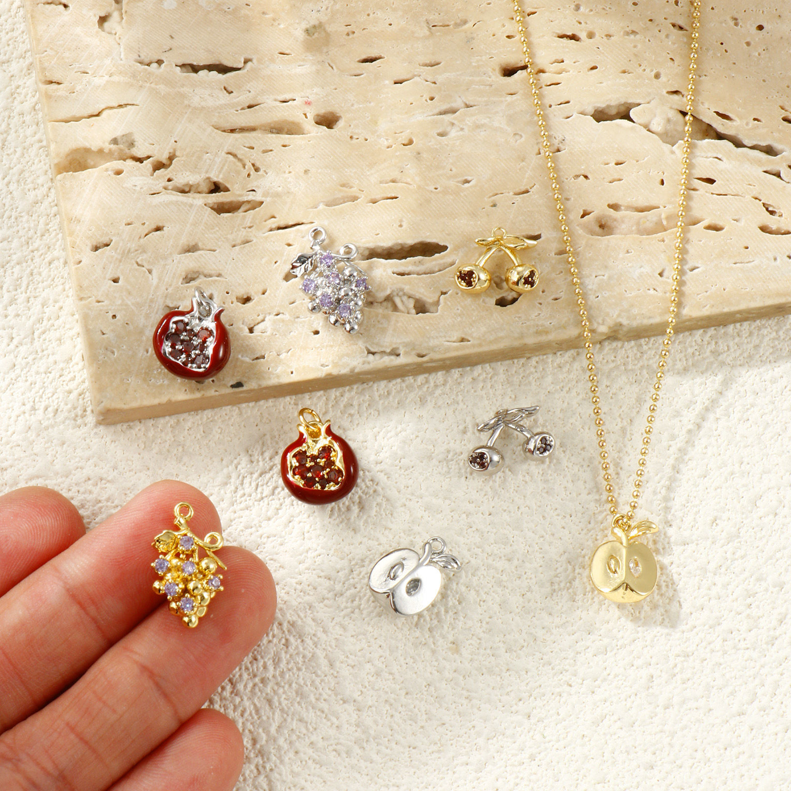 Picture of Brass 3D Charms Wholesale Multicolor Fruit Enamel Multicolour Cubic Zirconia