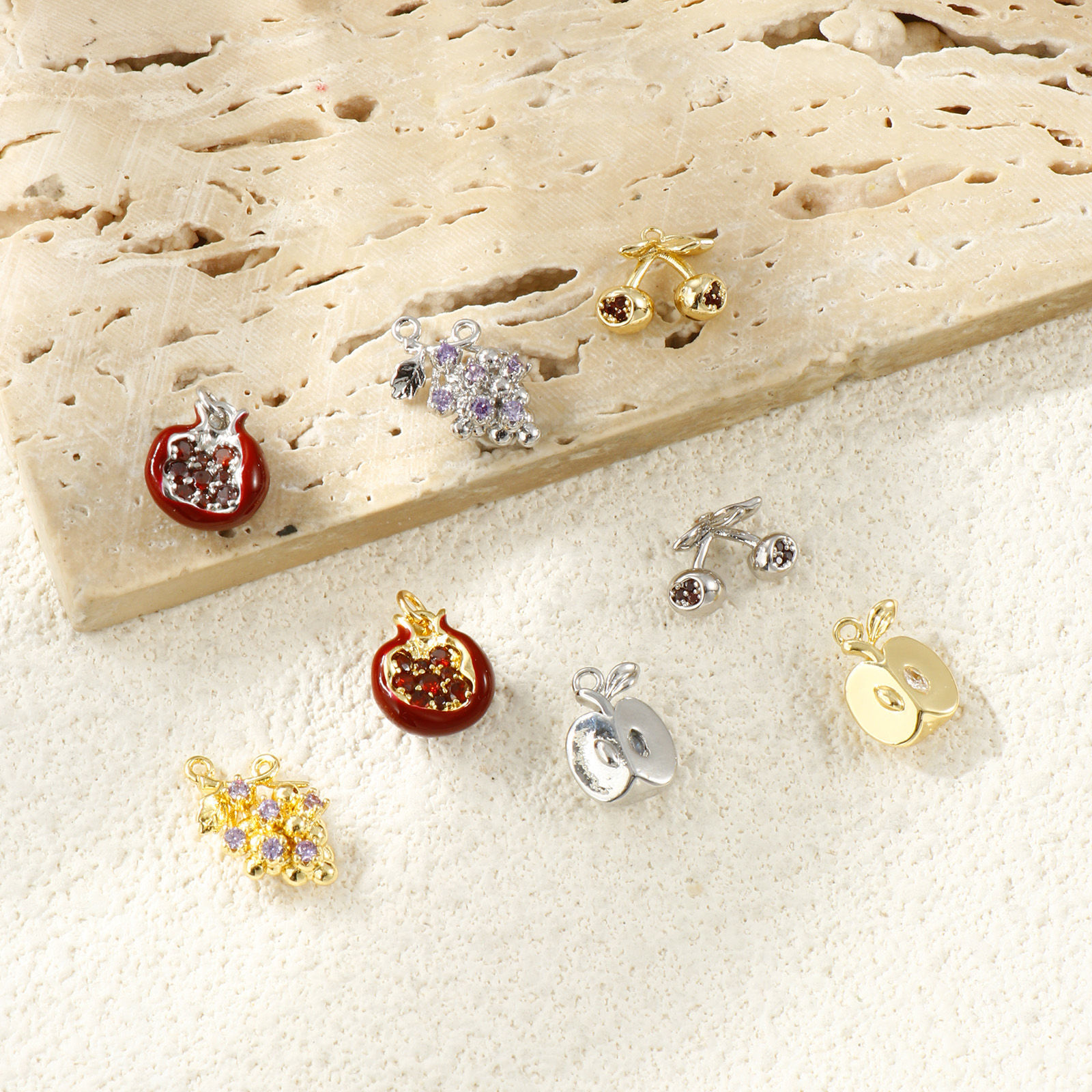 Picture of Brass 3D Charms Wholesale Multicolor Fruit Enamel Multicolour Cubic Zirconia