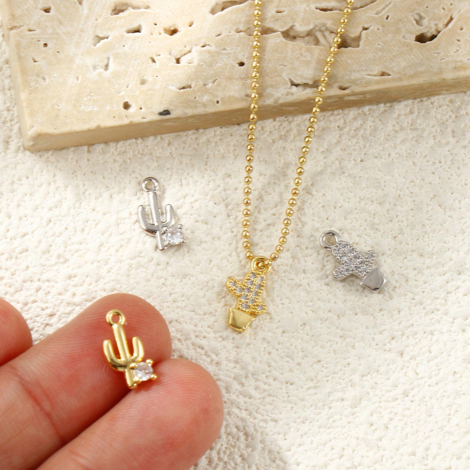 Picture of Brass West Cowboy Charms Wholesale Cactus Mini Clear Cubic Zirconia