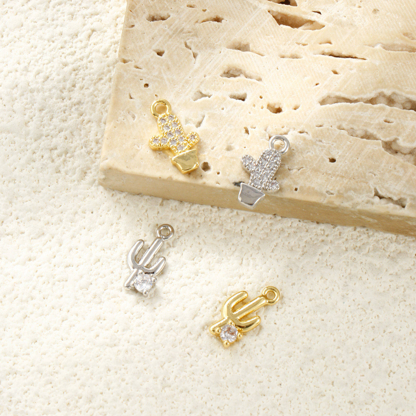 Picture of Brass West Cowboy Charms Wholesale Cactus Mini Clear Cubic Zirconia