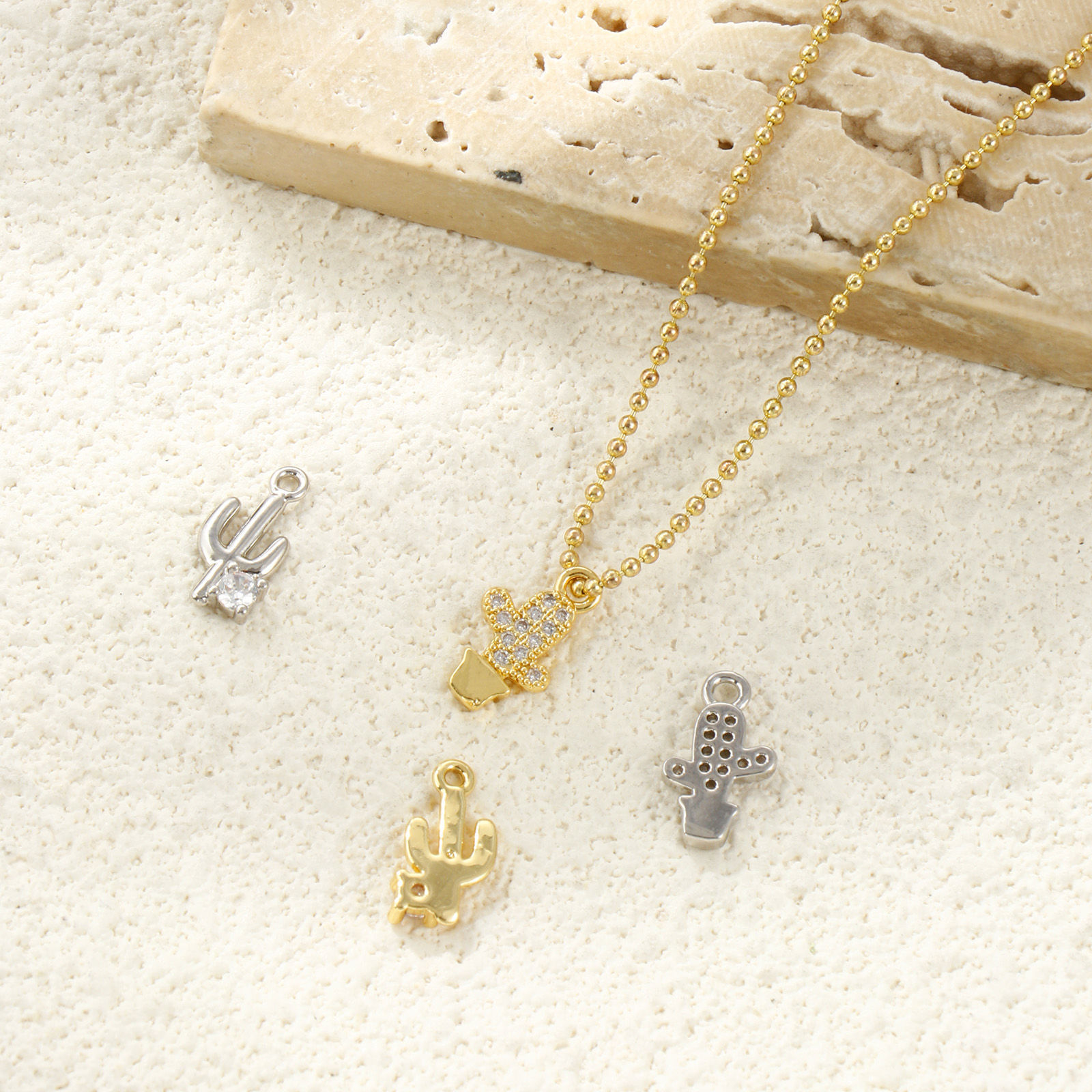 Picture of Brass West Cowboy Charms Wholesale Cactus Mini Clear Cubic Zirconia