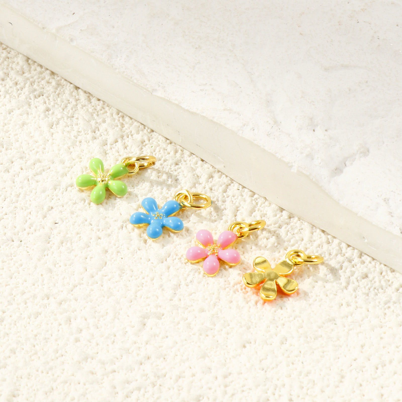 Picture of Eco-friendly Brass Charms Wholesale 18K Real Gold Plated Enamel Flower Mini 14mm x 9mm