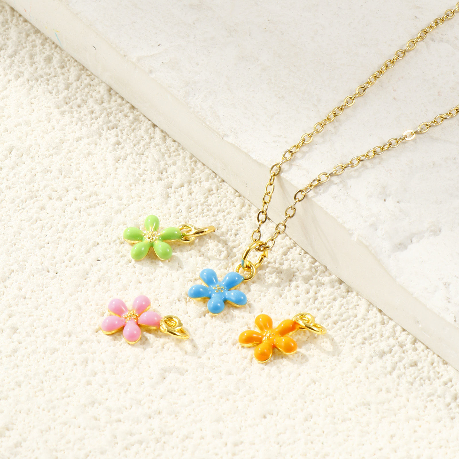 Picture of Eco-friendly Brass Charms Wholesale 18K Real Gold Plated Enamel Flower Mini 14mm x 9mm