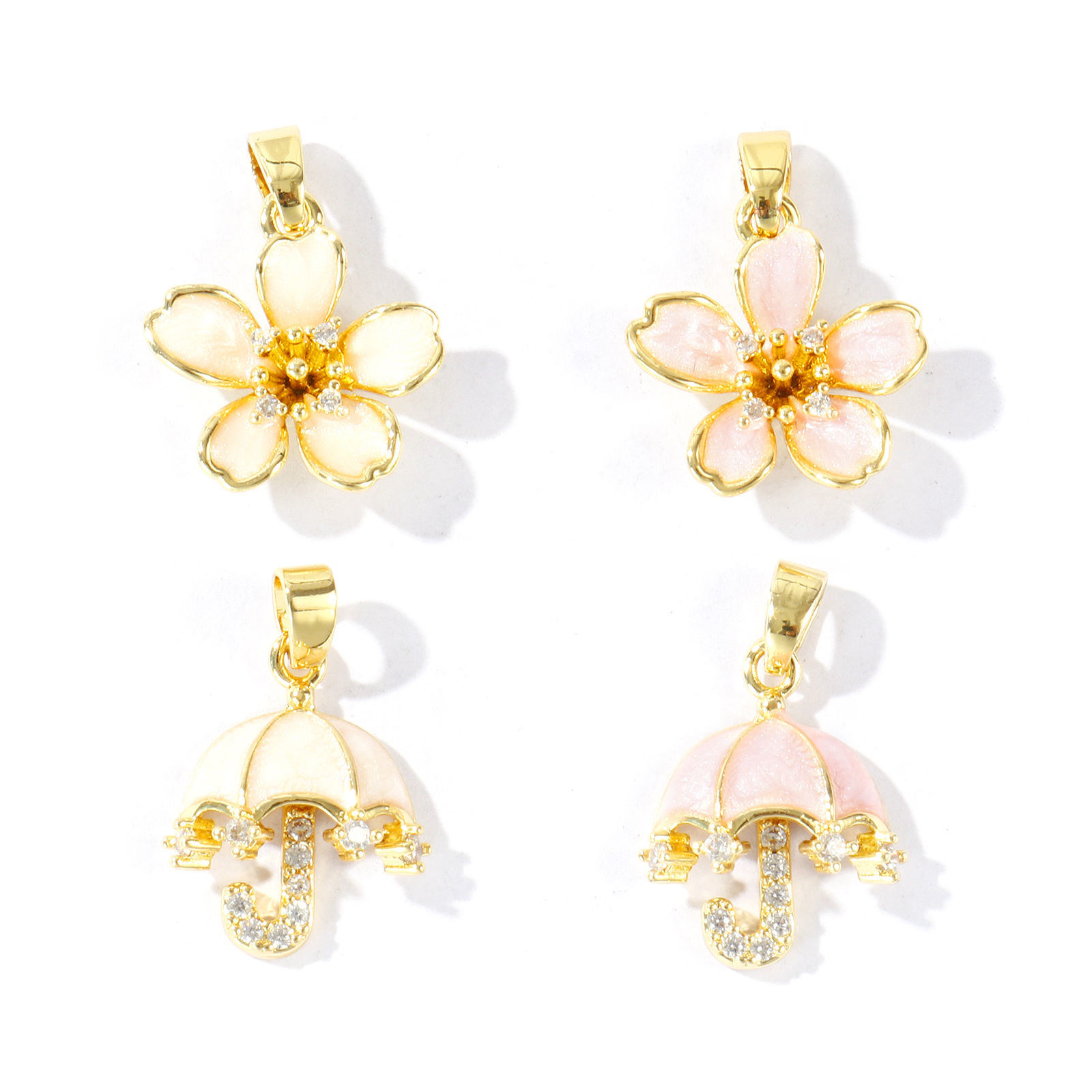 Picture of Eco-friendly Brass Charm Pendant Wholesale 18K Real Gold Plated Enamel Pearlized Clear Cubic Zirconia