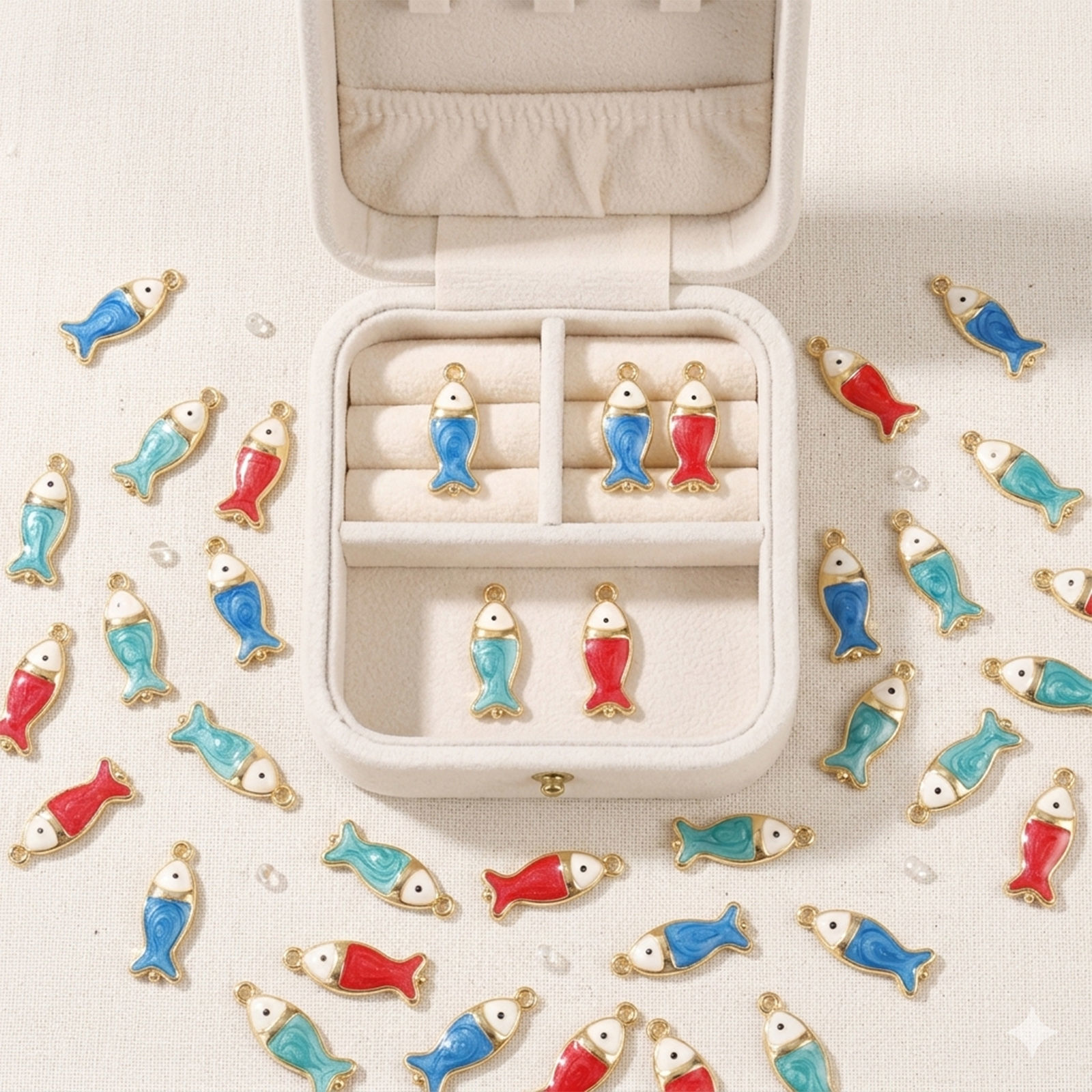 Picture of 2 PCs Brass Charms Wholesale 18K Real Gold Plated Enamel Fish Animal Pearlized 21mm x 8mm