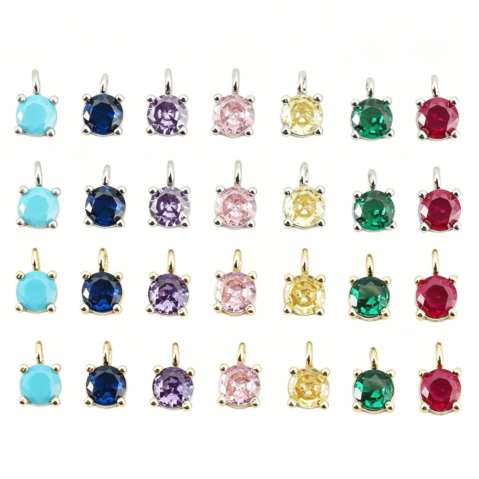 Picture of Brass Charms Wholesale Round Multicolour Cubic Zirconia 4mm Dia.