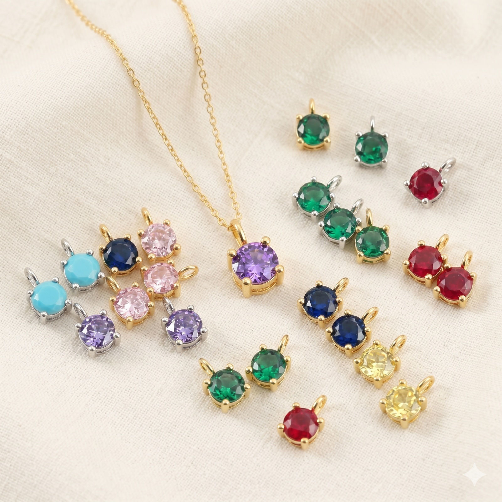 Picture of Brass Charms Wholesale Round Multicolour Cubic Zirconia 4mm Dia.