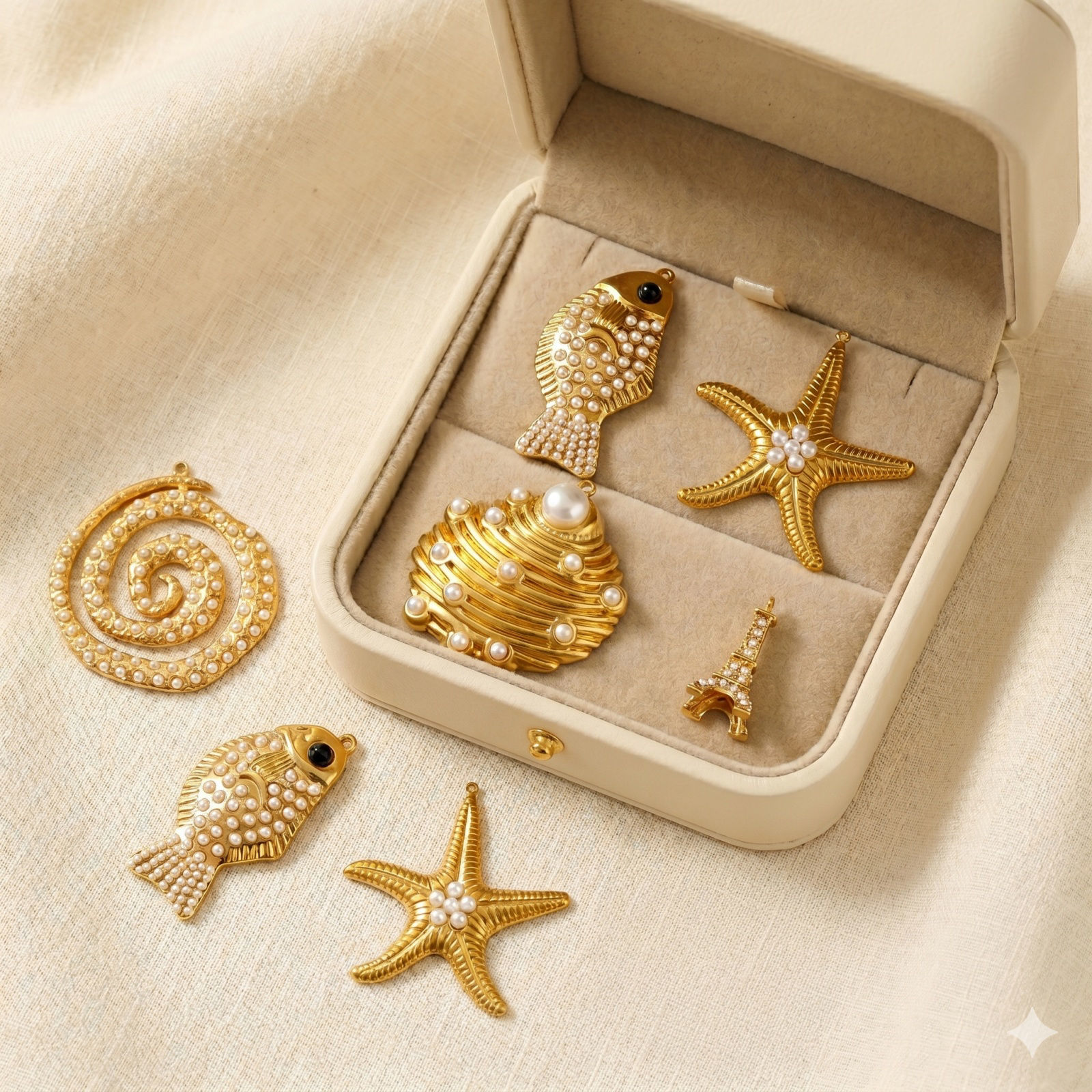 Picture of 1 Piece Eco-friendly PVD Waterproof Anti-Tarnish Hypoallergenic 304 Stainless Steel Charms Wholesale 18K Real Gold Plated Acrylic Imitation Pearl