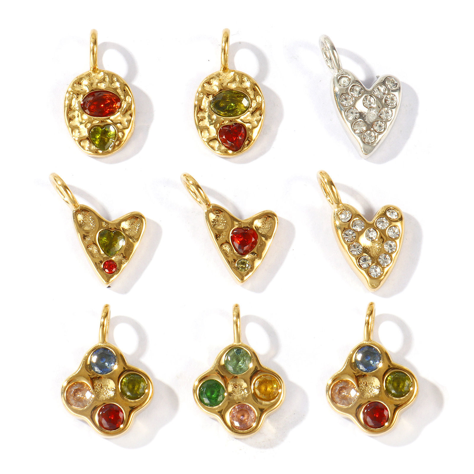 Picture of 1 Piece Eco-friendly PVD Waterproof Anti-Tarnish Hypoallergenic 304 Stainless Steel & Rhinestone Charms Wholesale 18K Real Gold Plated