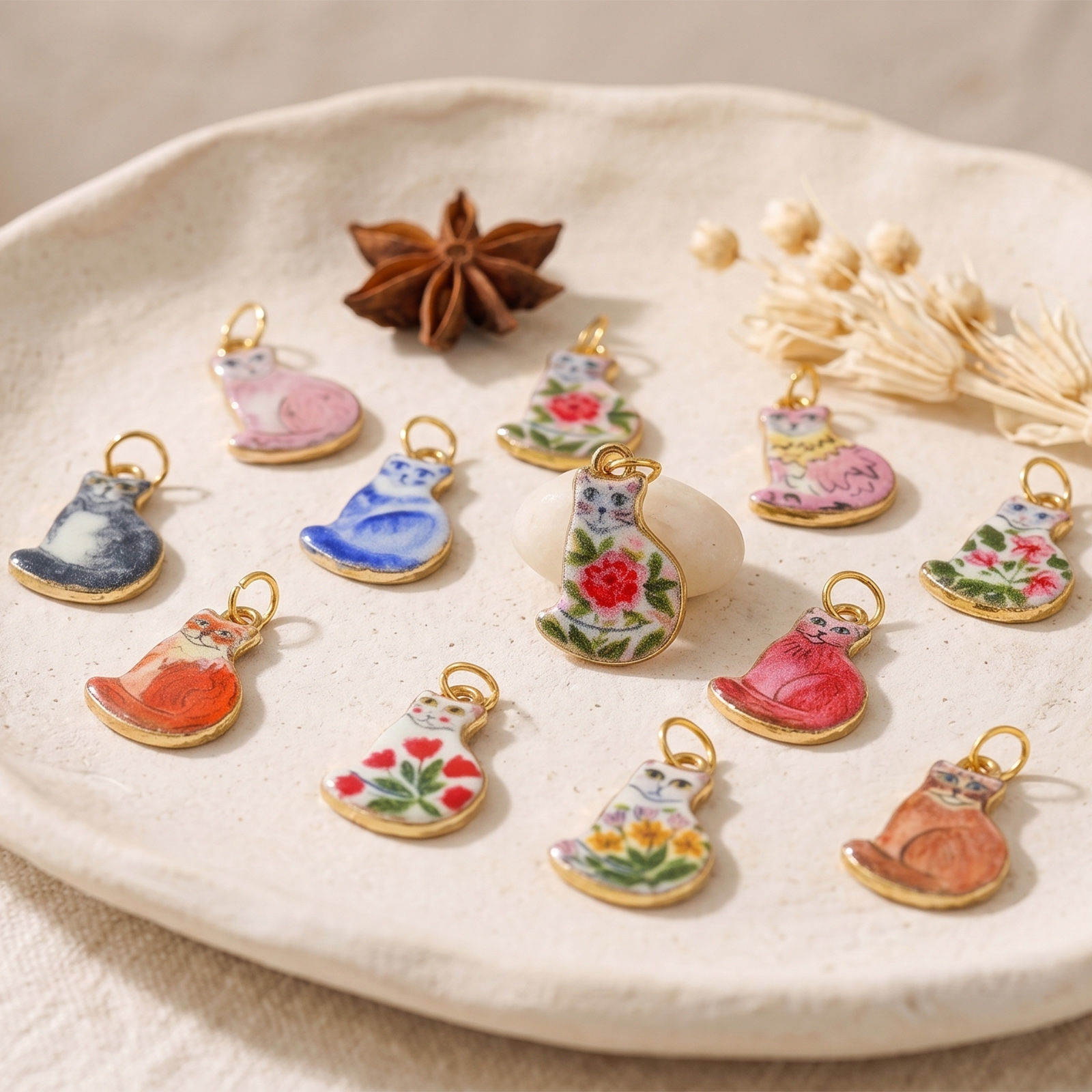 Picture of PVD 304 Stainless Steel Charms Wholesale 18K Real Gold Plated Multicolor Cat Animal Double Sided Printed 22mm x 12mm