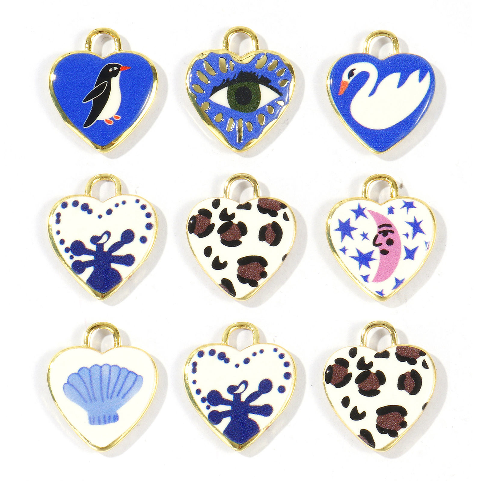 Picture of 2 PCs Brass Valentine's Day Charms Wholesale 18K Gold Plated Heart Printed 19mm x 16mm