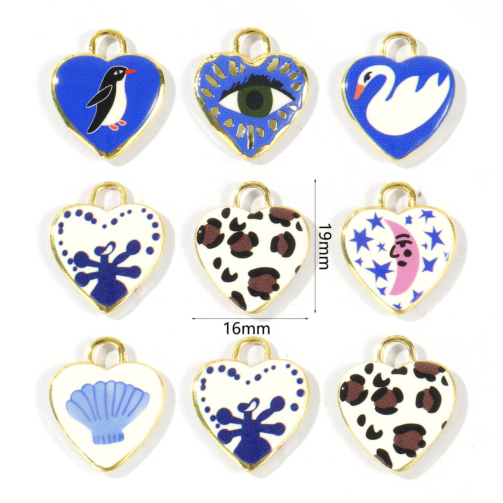 Picture of 2 PCs Brass Valentine's Day Charms Wholesale 18K Gold Plated Heart Printed 19mm x 16mm