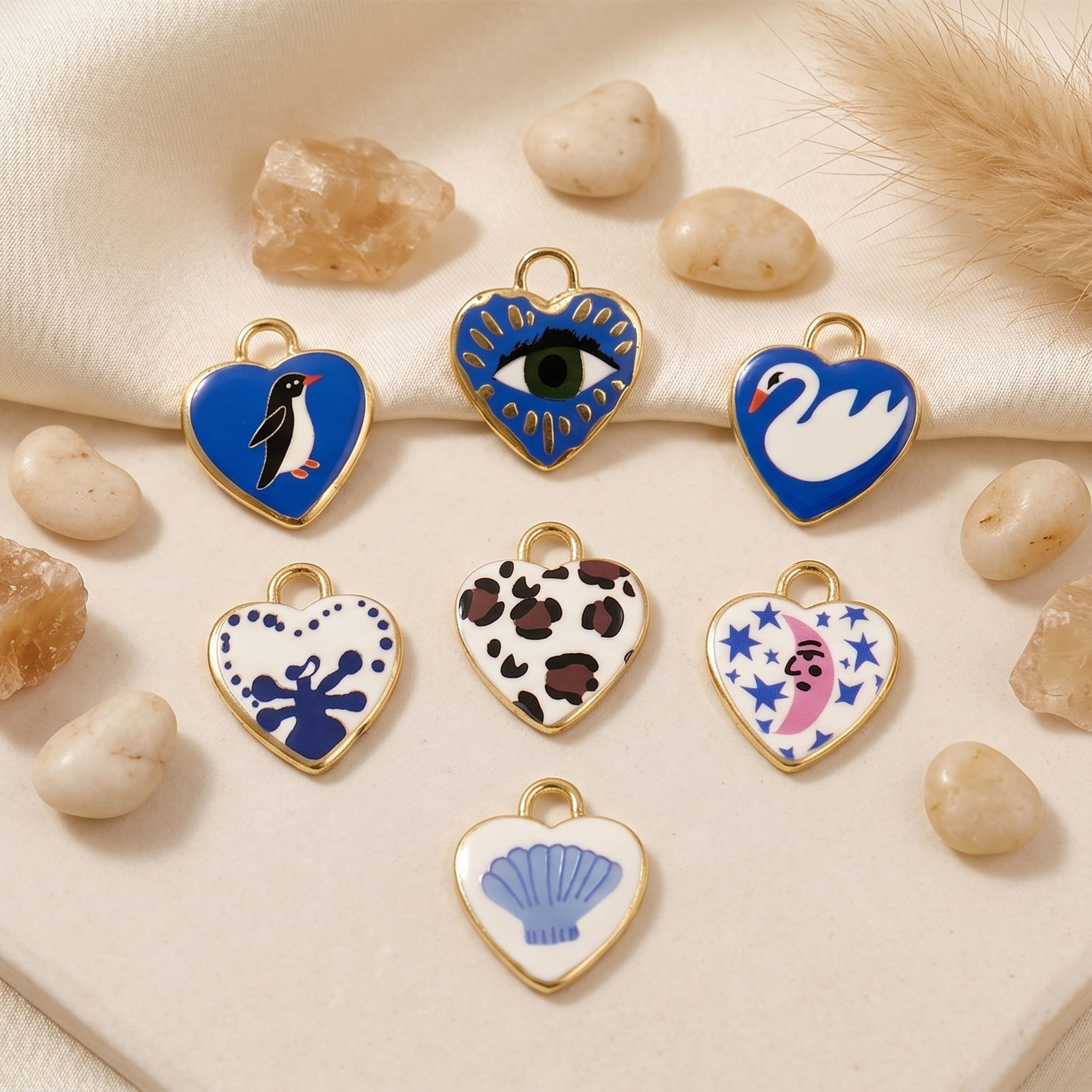 Picture of 2 PCs Brass Valentine's Day Charms Wholesale 18K Gold Plated Heart Printed 19mm x 16mm