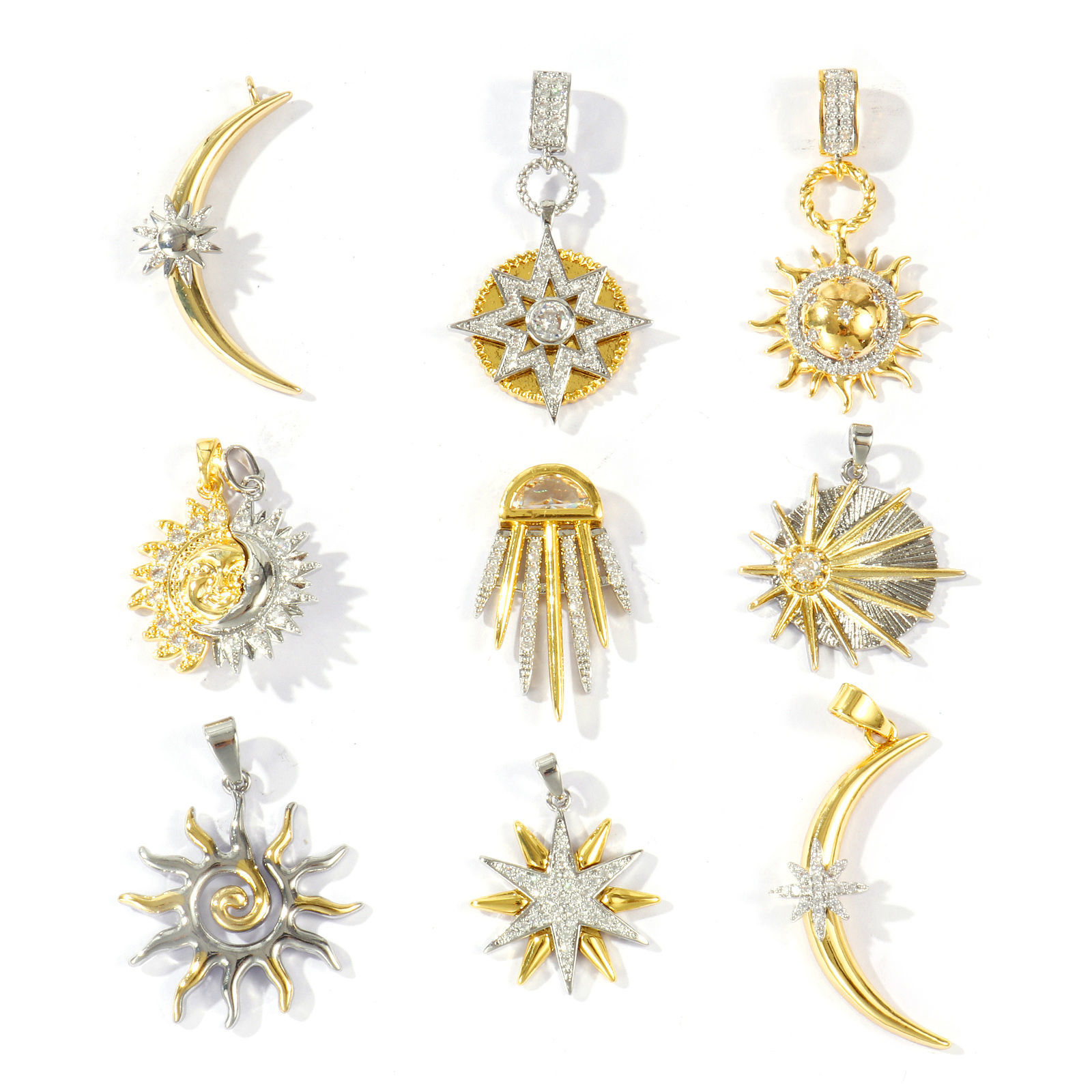 Picture of Brass Galaxy Charms Wholesale 18K Gold Plated & Platinum Plated Two Tone Clear Cubic Zirconia