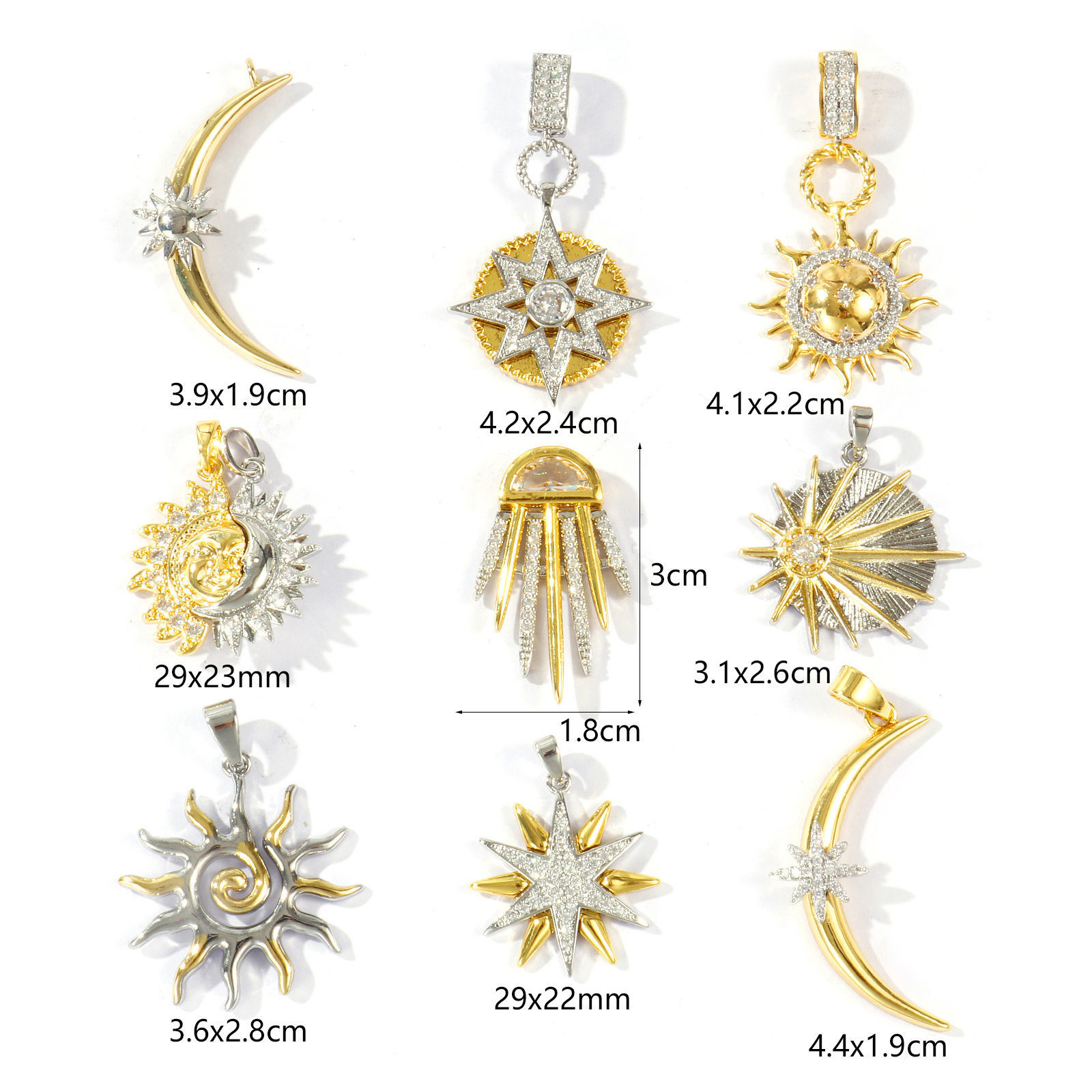 Picture of Brass Galaxy Charms Wholesale 18K Gold Plated & Platinum Plated Two Tone Clear Cubic Zirconia
