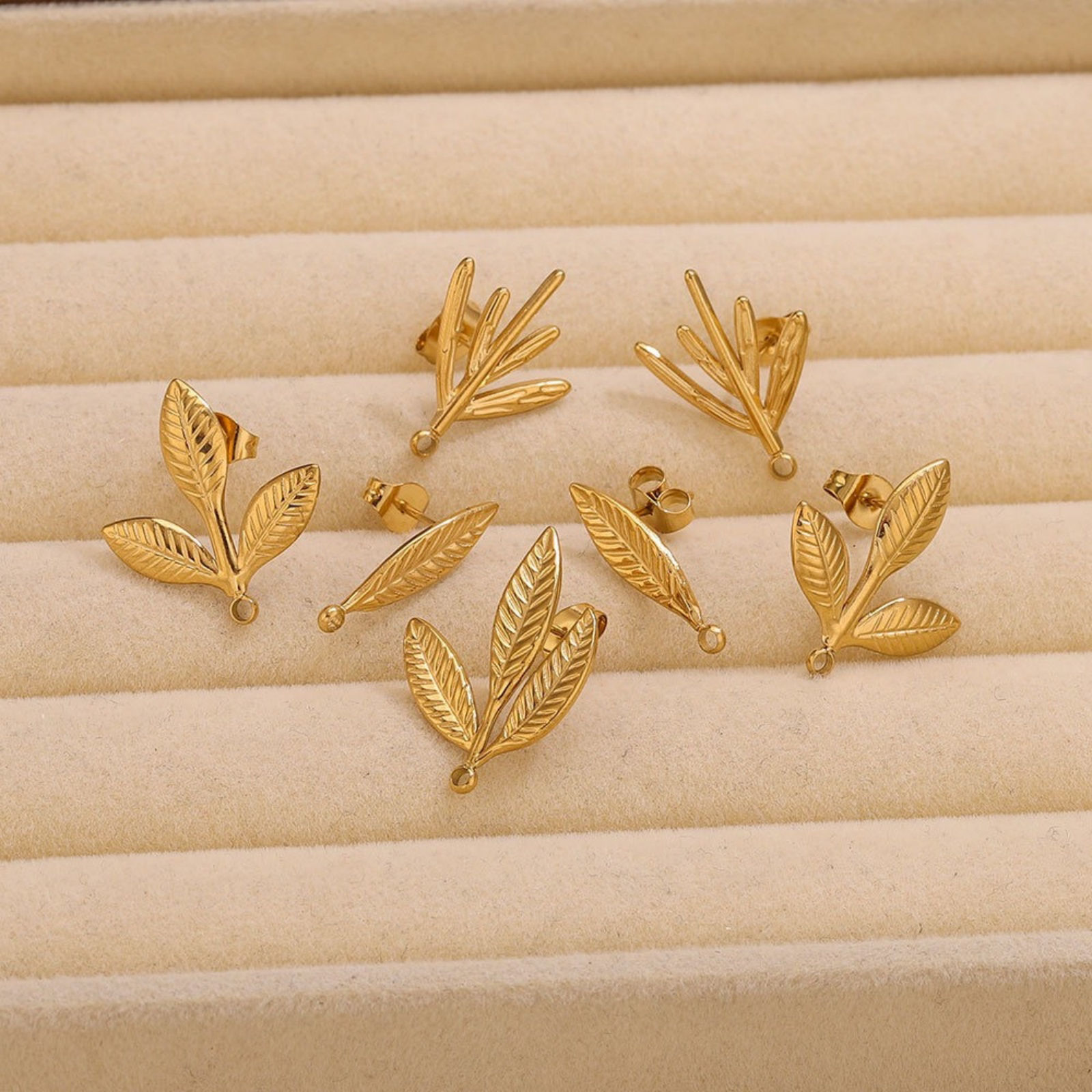 Picture of PVD 304 Stainless Steel Ear Post Stud Earring With Loop Connector Accessories Wholesale Leaf Multicolor