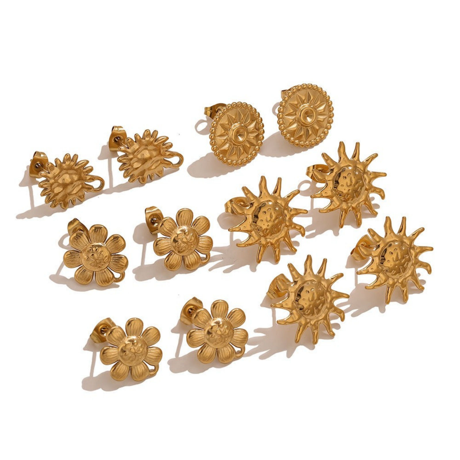 Picture of Eco-friendly PVD 304 Stainless Steel Ear Post Stud Earring With Loop Connector Accessories Wholesale 18K Gold Plated