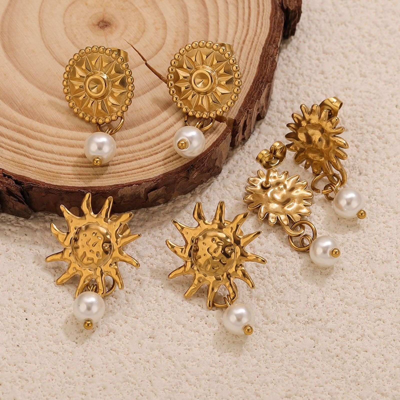 Picture of Eco-friendly PVD 304 Stainless Steel Ear Post Stud Earring With Loop Connector Accessories Wholesale 18K Gold Plated