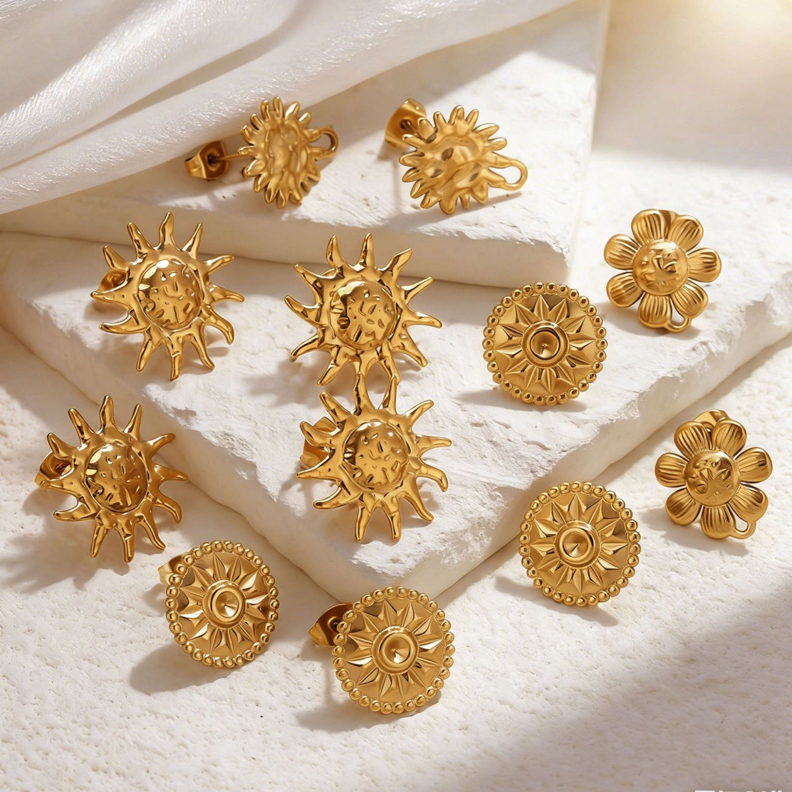 Picture of Eco-friendly PVD 304 Stainless Steel Ear Post Stud Earring With Loop Connector Accessories Wholesale 18K Gold Plated