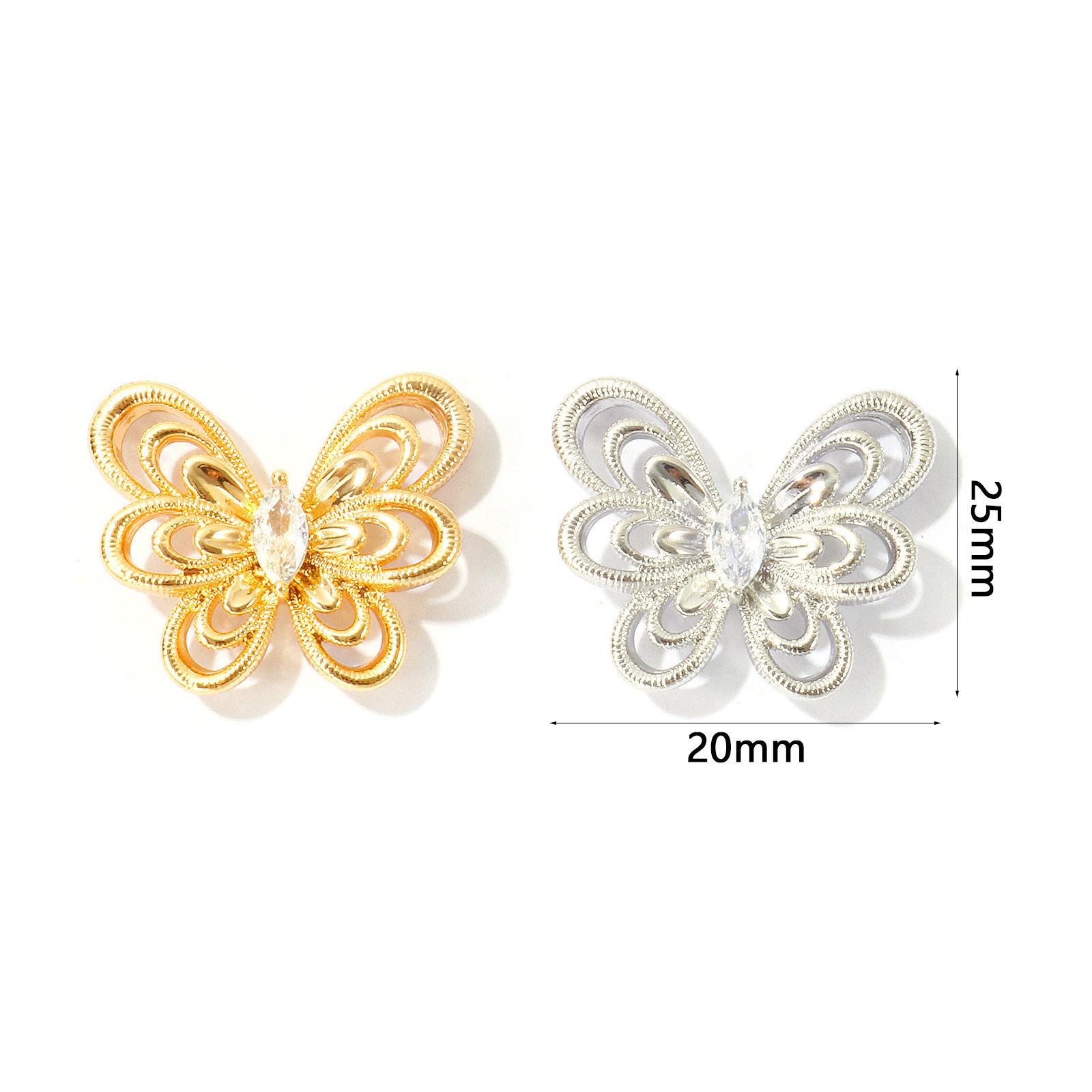 Picture of Eco-friendly Brass Insect Connectors Charms Pendants Wholesale Real Gold Plated Butterfly Animal Hollow 25mm x 20mm