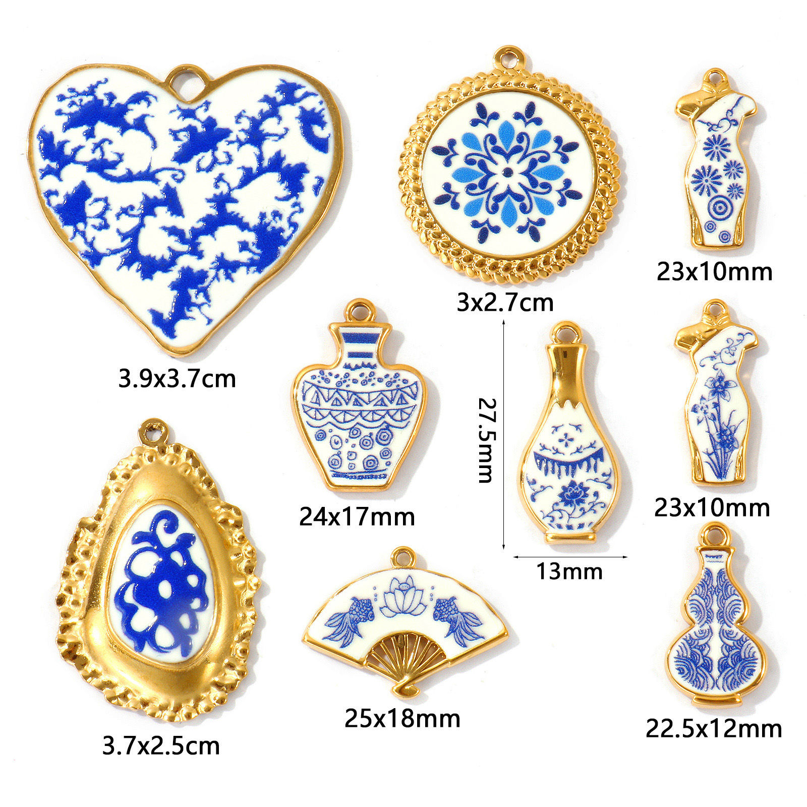 Picture of Eco-friendly PVD Waterproof Anti-Tarnish Hypoallergenic 304 Stainless Steel Charms Wholesale 18K Real Gold Plated Dark Blue