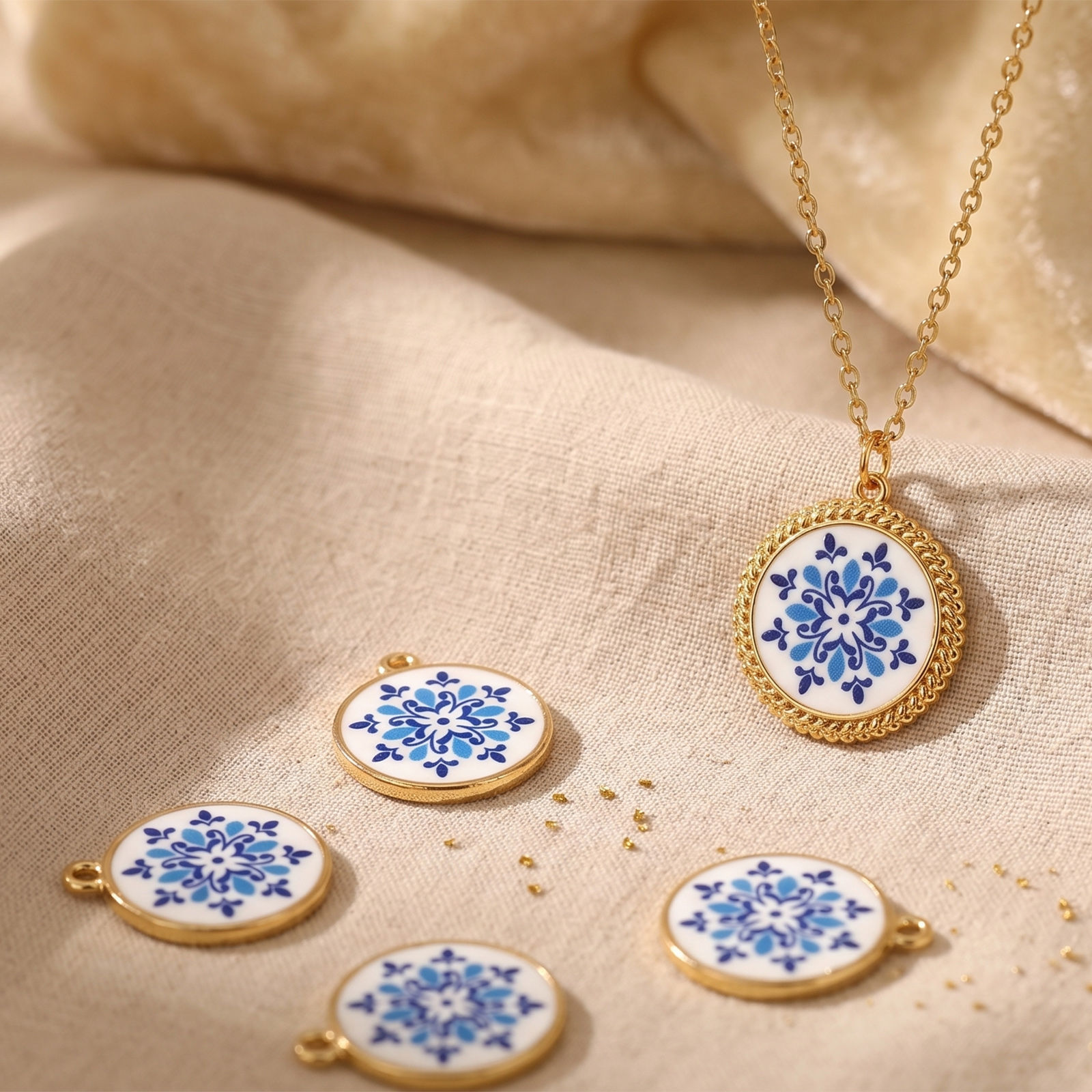Picture of Eco-friendly PVD Waterproof Anti-Tarnish Hypoallergenic 304 Stainless Steel Charms Wholesale 18K Real Gold Plated Dark Blue