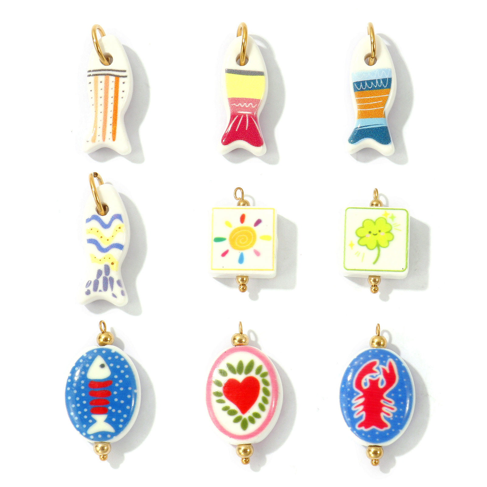 Picture of Eco-friendly PVD Waterproof Anti-Tarnish Hypoallergenic 304 Stainless Steel & Ceramic Charms Wholesale 18K Real Gold Plated Printed